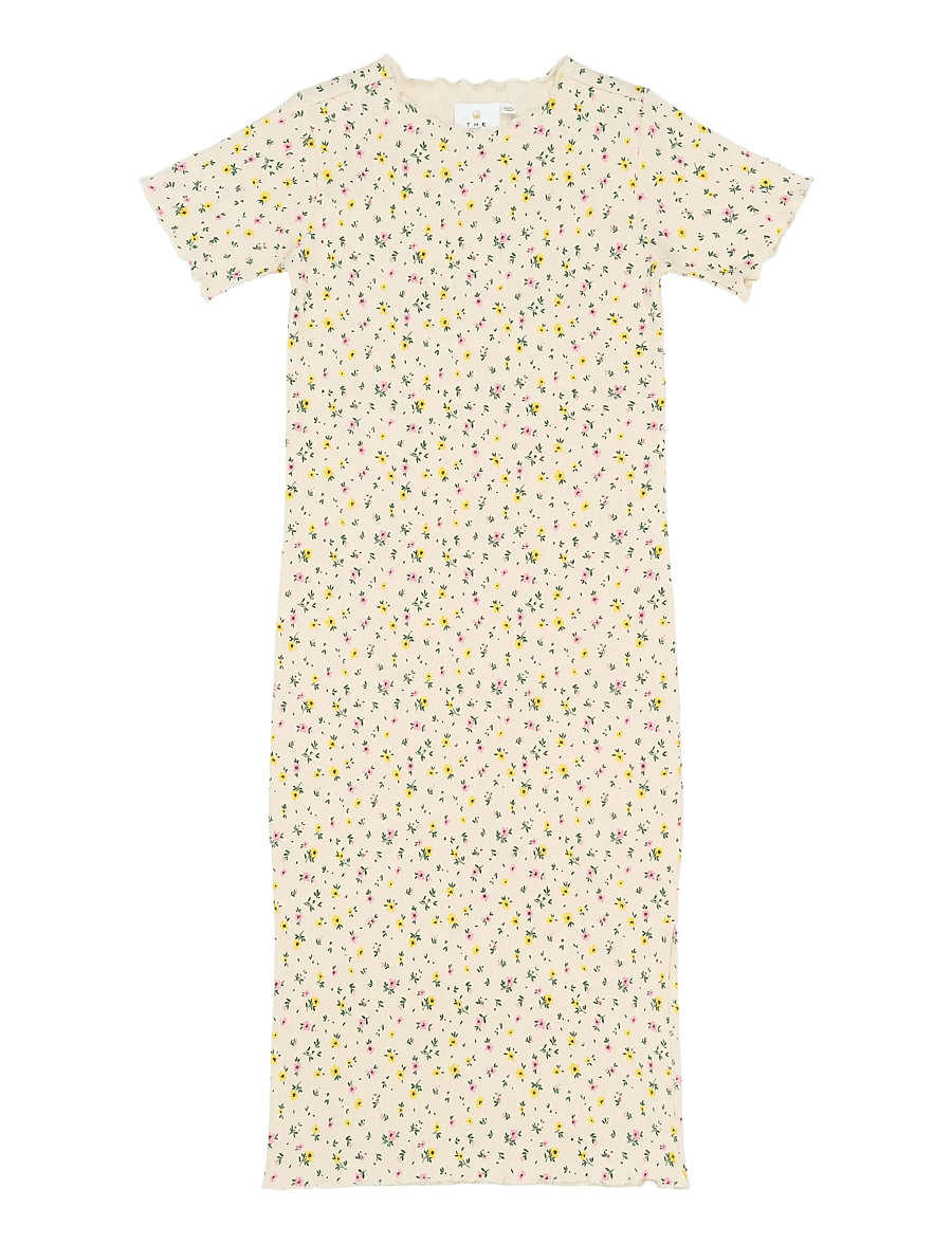 The New - TNSummer S_S Long Rib Dress - kurzärmelige freizeitkleider - gardenia aop - 1