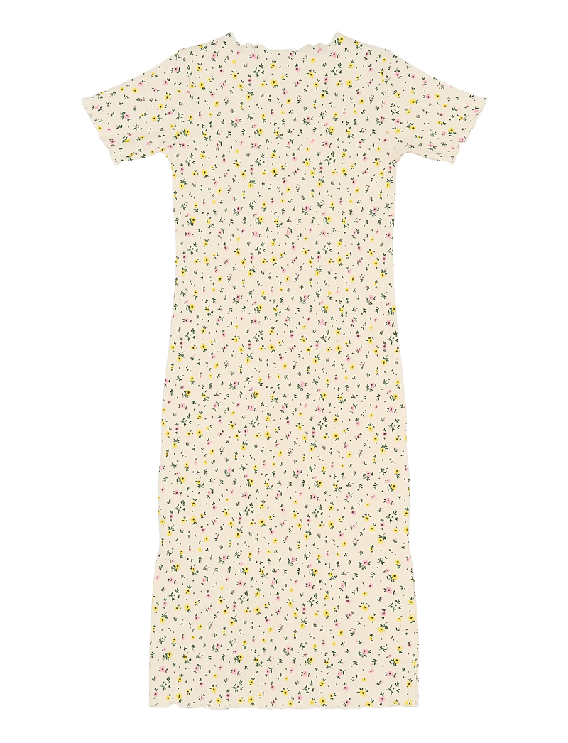 The New - TNSummer S_S Long Rib Dress - kurzärmelige freizeitkleider - gardenia aop - 2