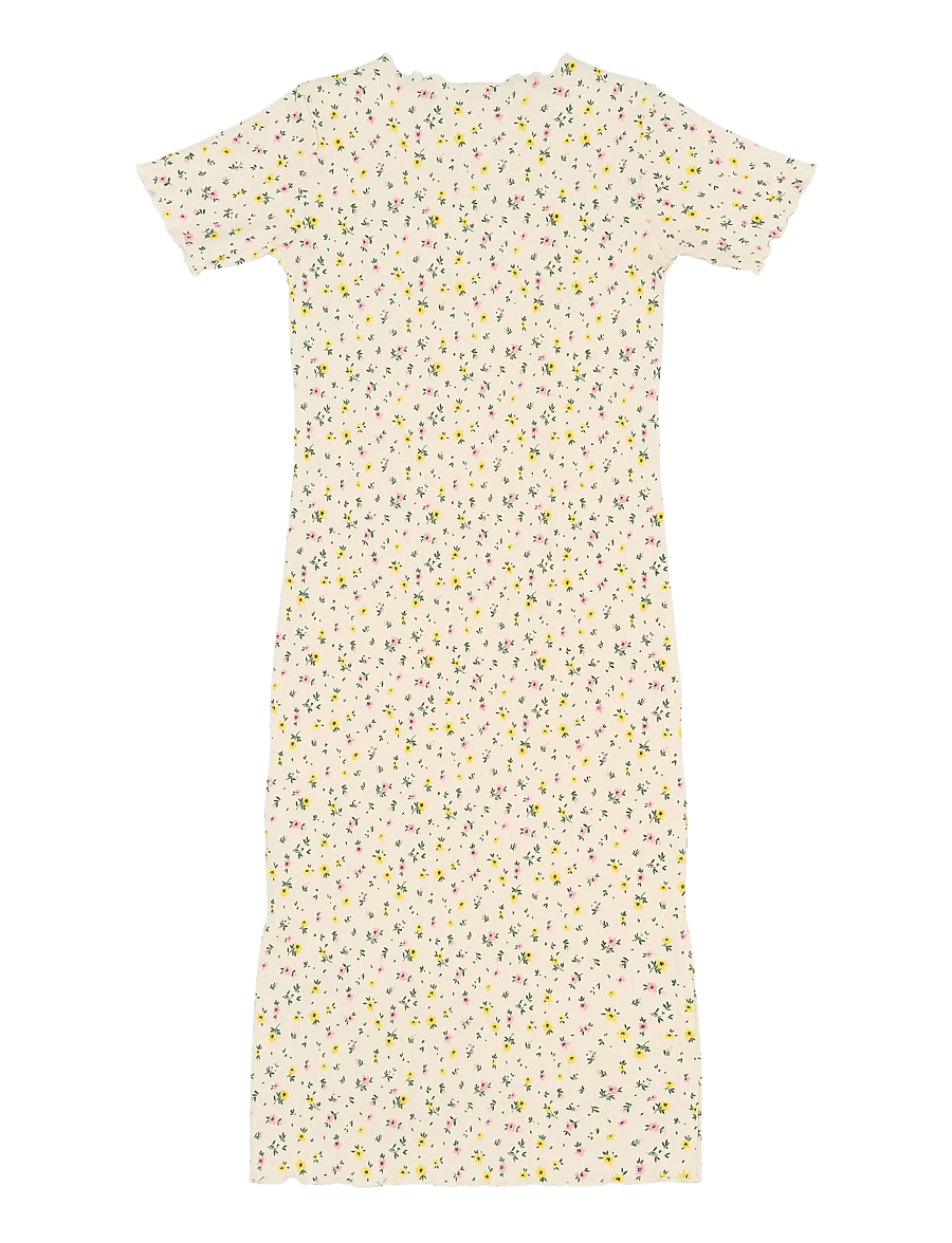 The New - TNSummer S_S Long Rib Dress - kurzärmelige freizeitkleider - gardenia aop - 2