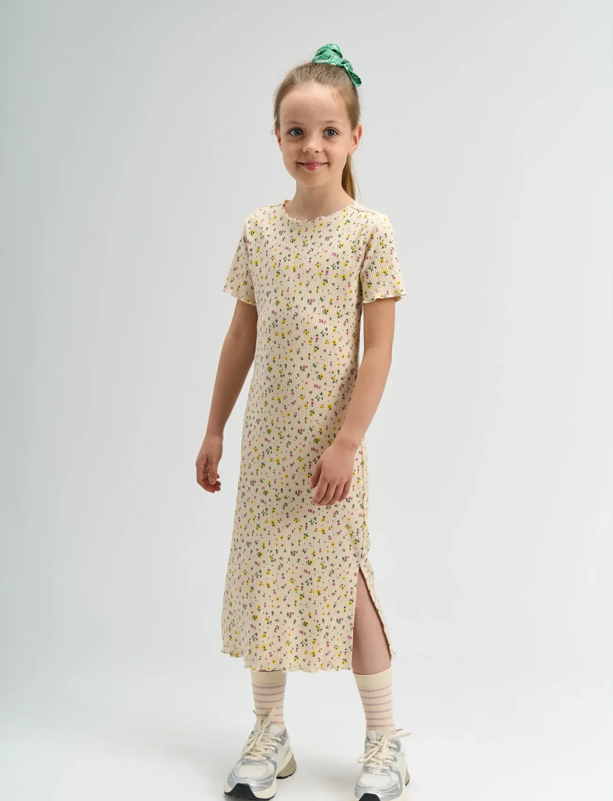 The New TNSummer S_S Long Rib Dress - Kjoler & Nederdele - GARDENIA AOP / cream