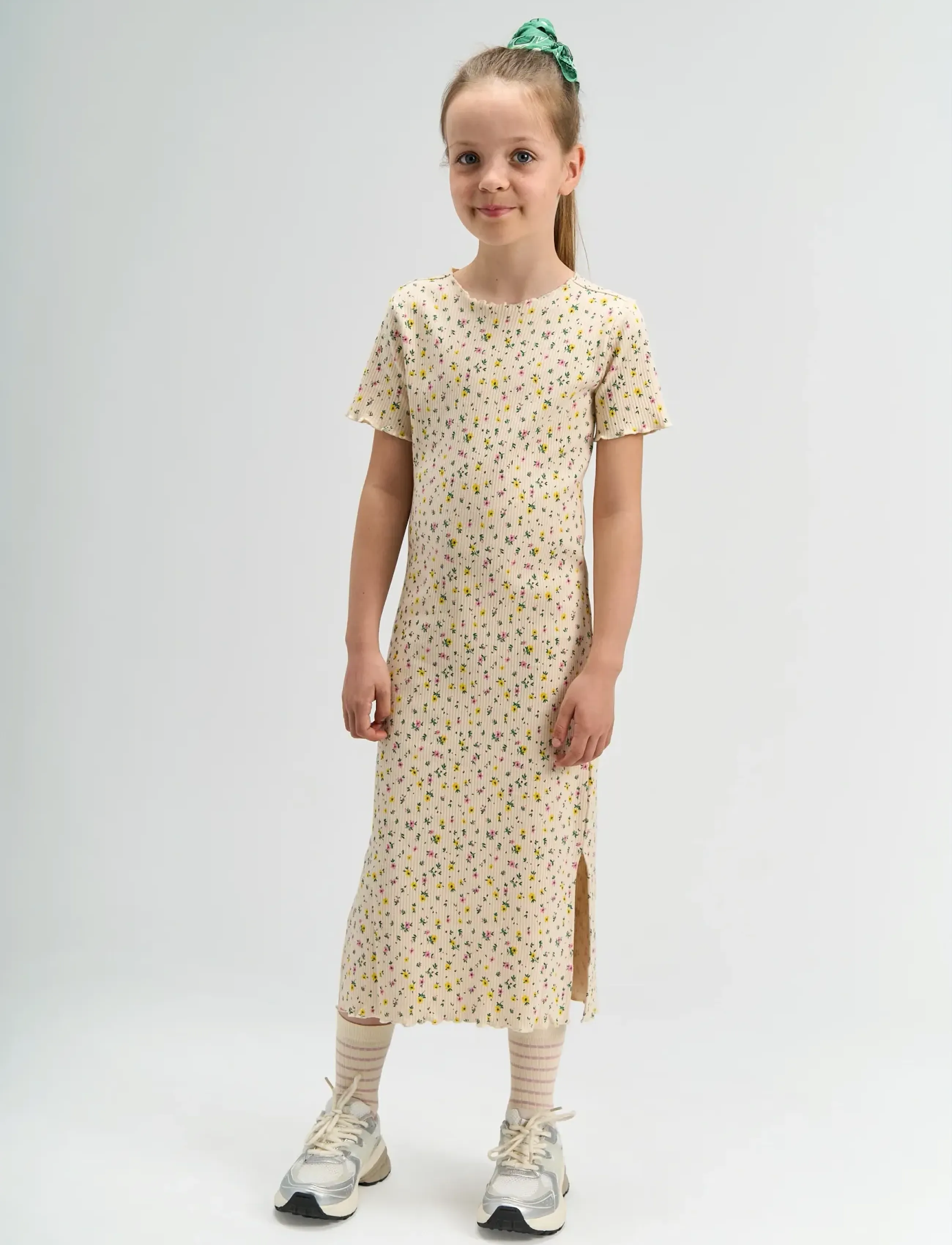 The New - TNSummer S_S Long Rib Dress - kurzärmelige freizeitkleider - gardenia aop - 3