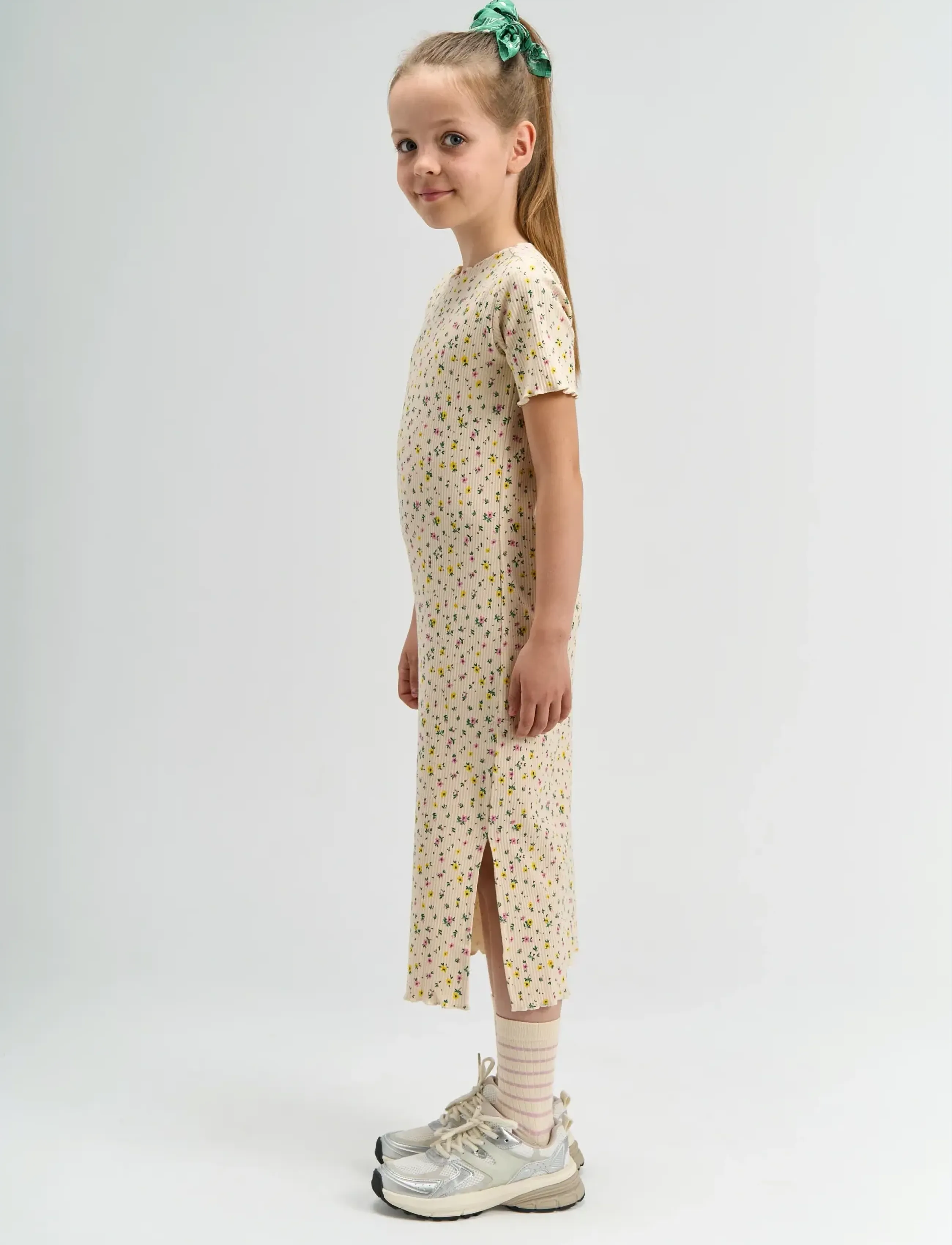 The New - TNSummer S_S Long Rib Dress - kurzärmelige freizeitkleider - gardenia aop - 4