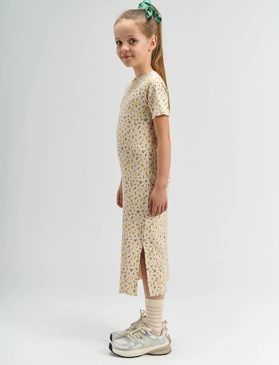 The New - TNSummer S_S Long Rib Dress - kurzärmelige freizeitkleider - gardenia aop - 4