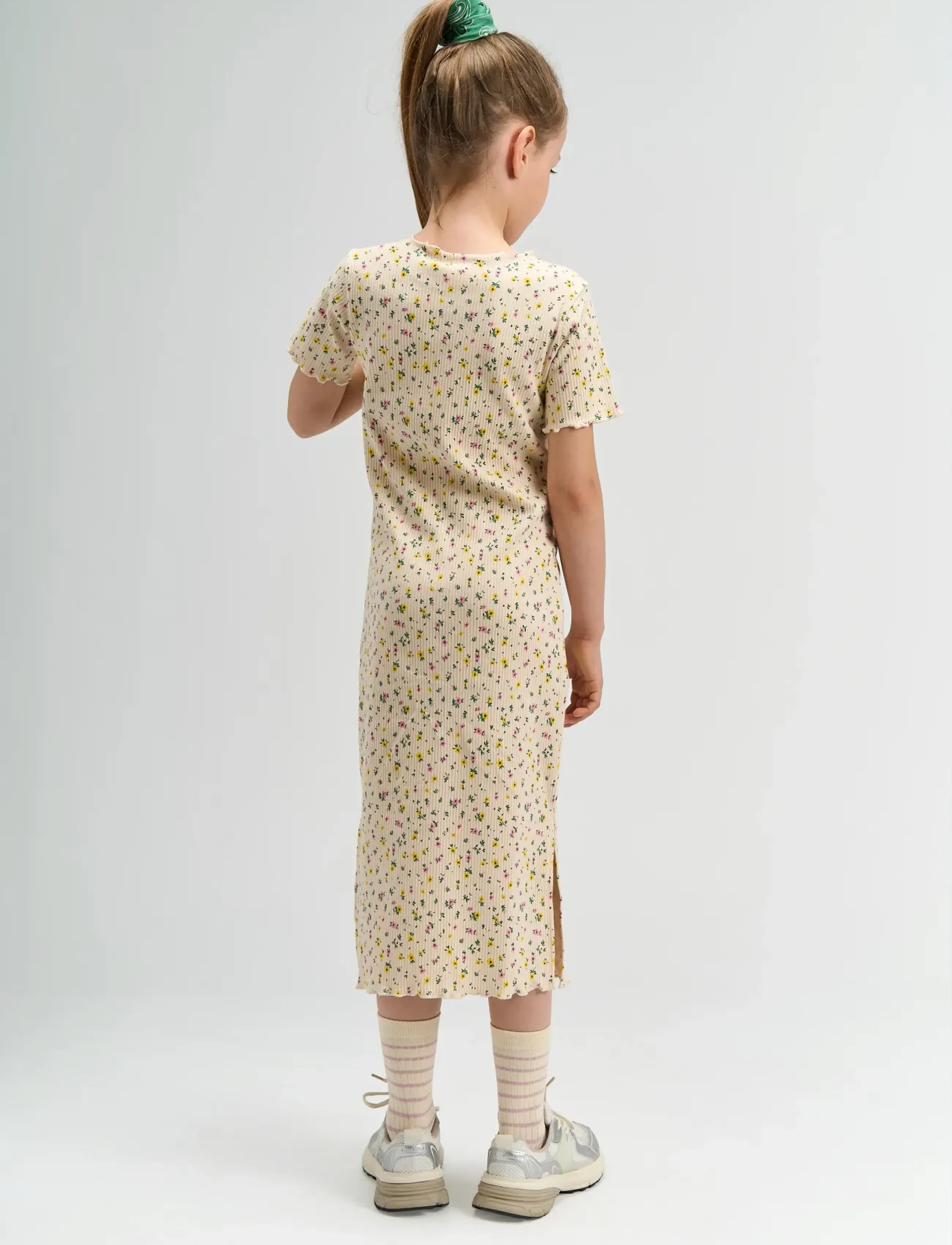 The New - TNSummer S_S Long Rib Dress - kurzärmelige freizeitkleider - gardenia aop - 5