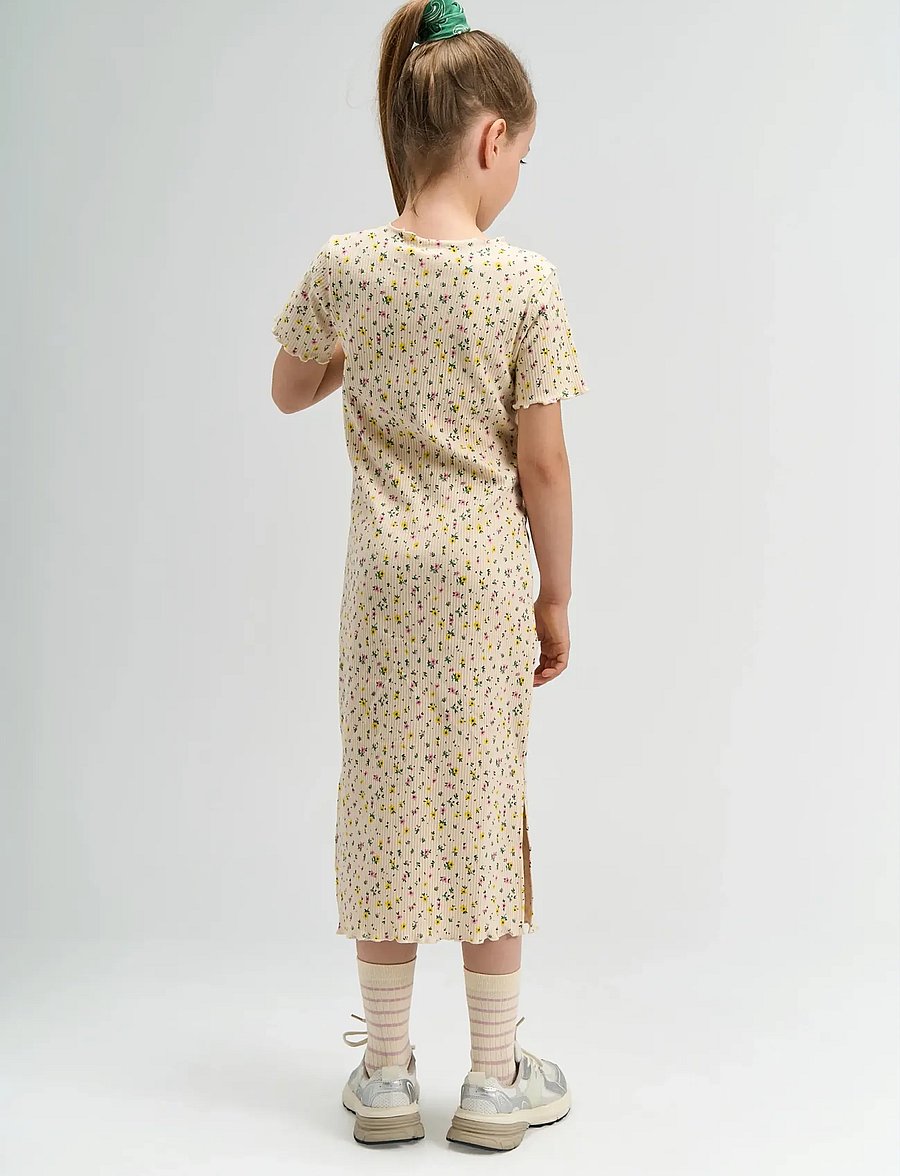The New - TNSummer S_S Long Rib Dress - kurzärmelige freizeitkleider - gardenia aop - 5