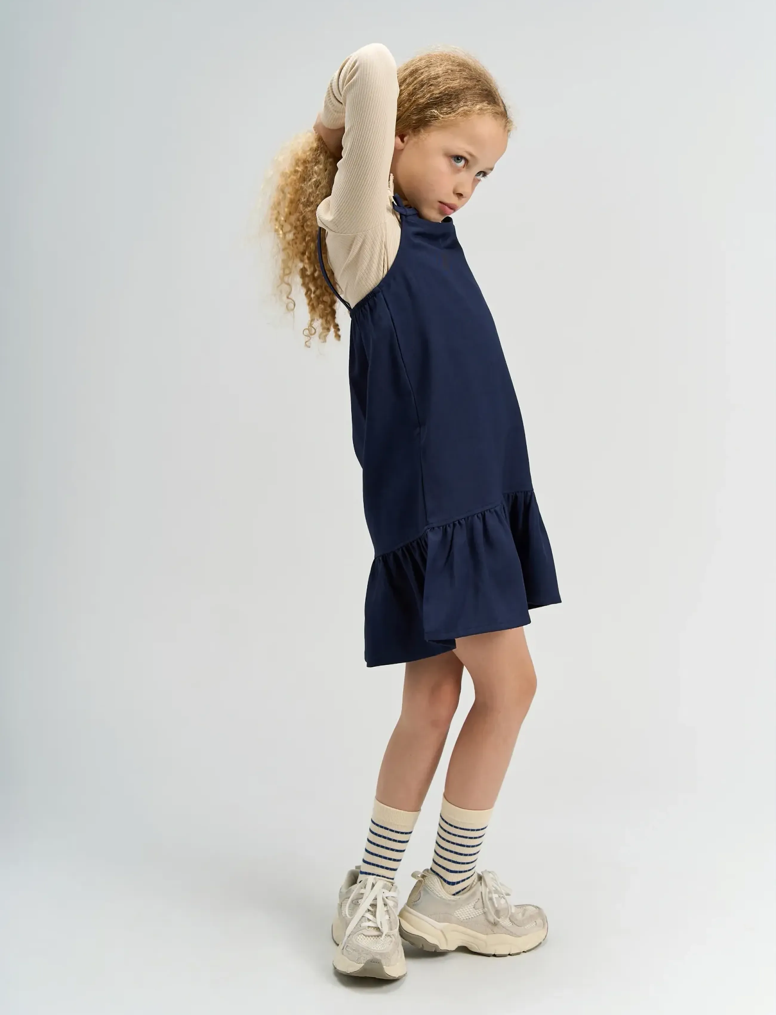 The New Tnsavannah Strap Dress, Børn, Flæsekant Stroptopkjole, Navy, Str: 122/128