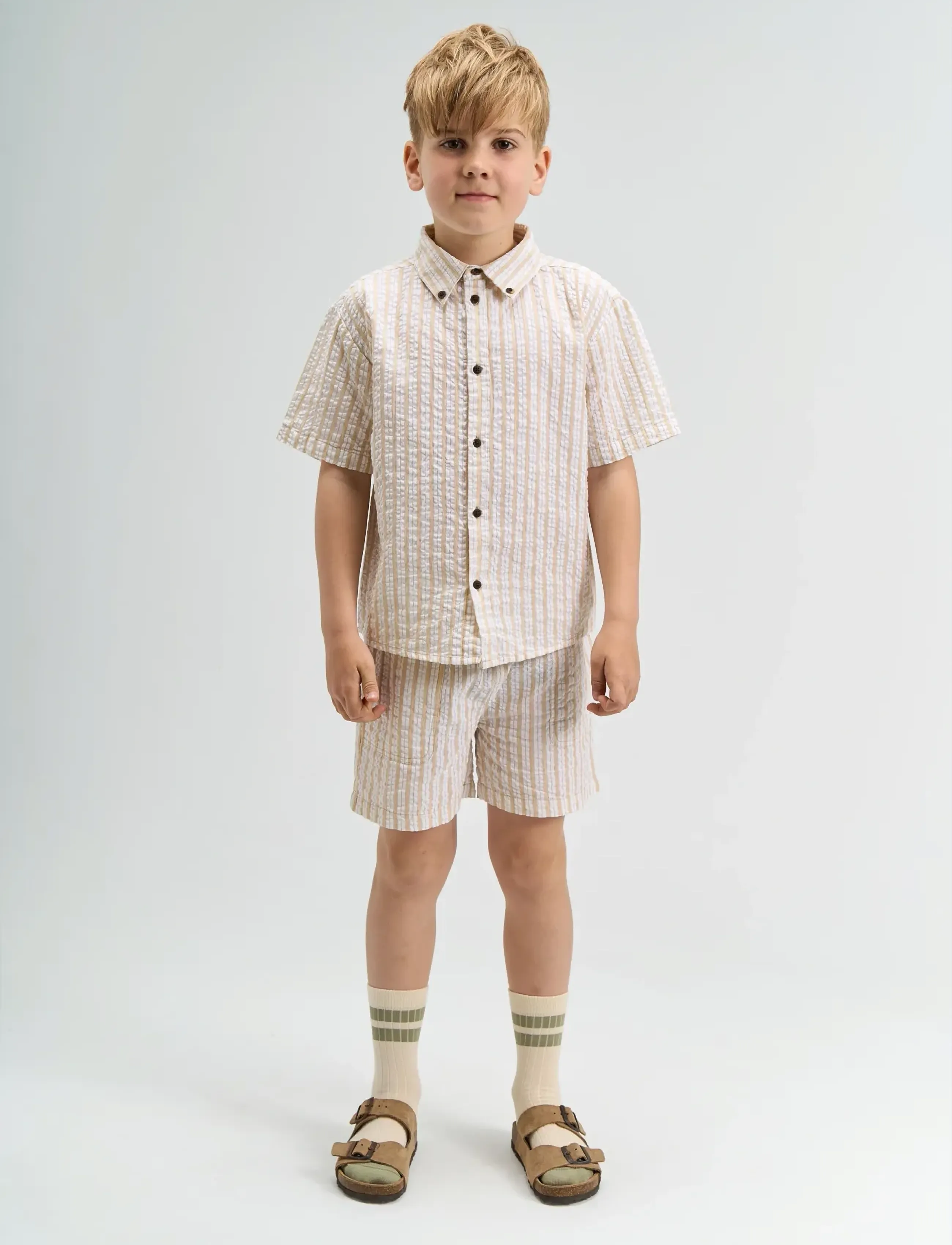 The New TNSmith S_S Shirt - Short-sleeved shirts - HUMUS STRIPED / beige