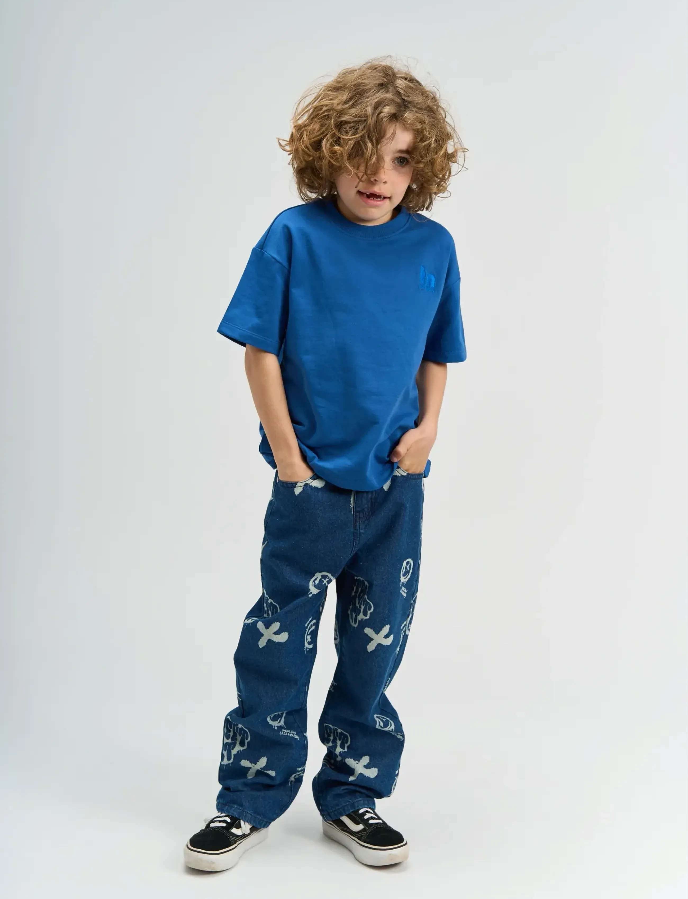 The New Tnslate Baggy Fit Jeans, Børn, Baggy Jeans Med Print, Blå, Str: 7