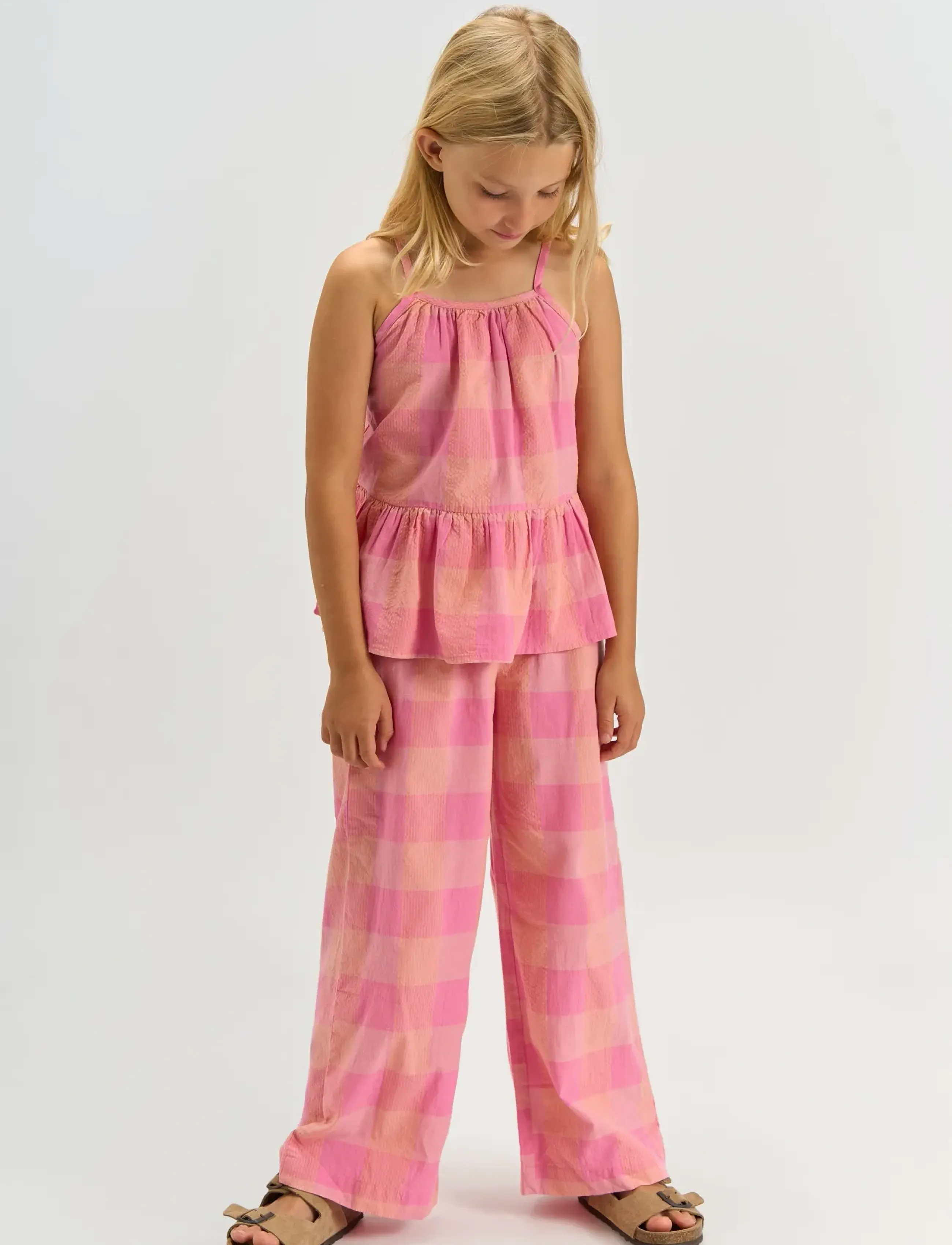 The New Tntasmine Wide Pants, Børn, Ternede Vide Bukser, Pink, Str: 122/128