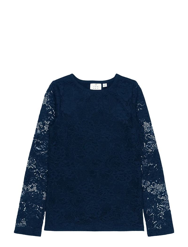 The New - TNSybil L_S Lace Tee Exp - långärmade t-shirts - navy blazer - 0