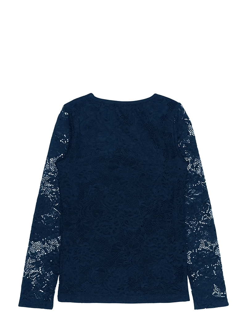 The New - TNSybil L_S Lace Tee Exp - långärmade t-shirts - navy blazer - 1