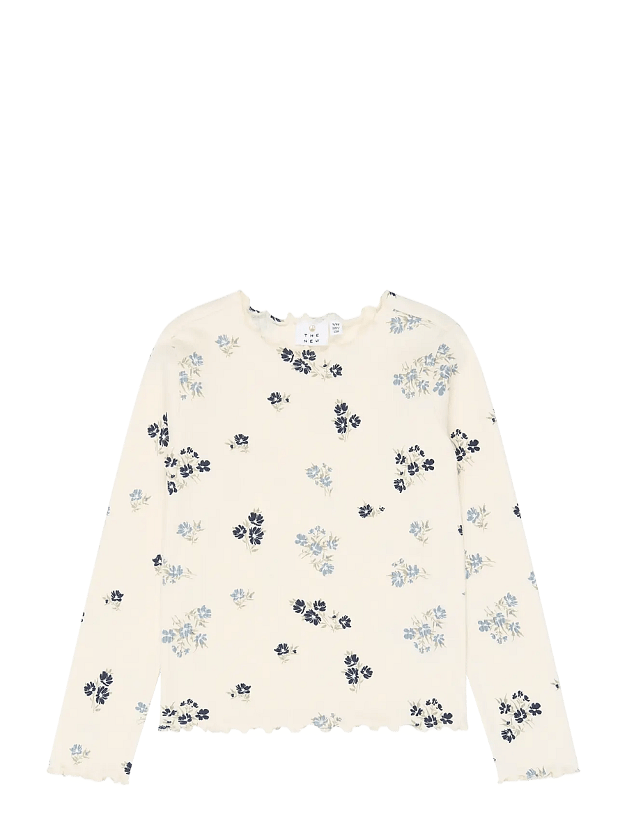 The New - TNValentina L_S Rib Tee - langærmede t-shirts - gardenia aop - 1