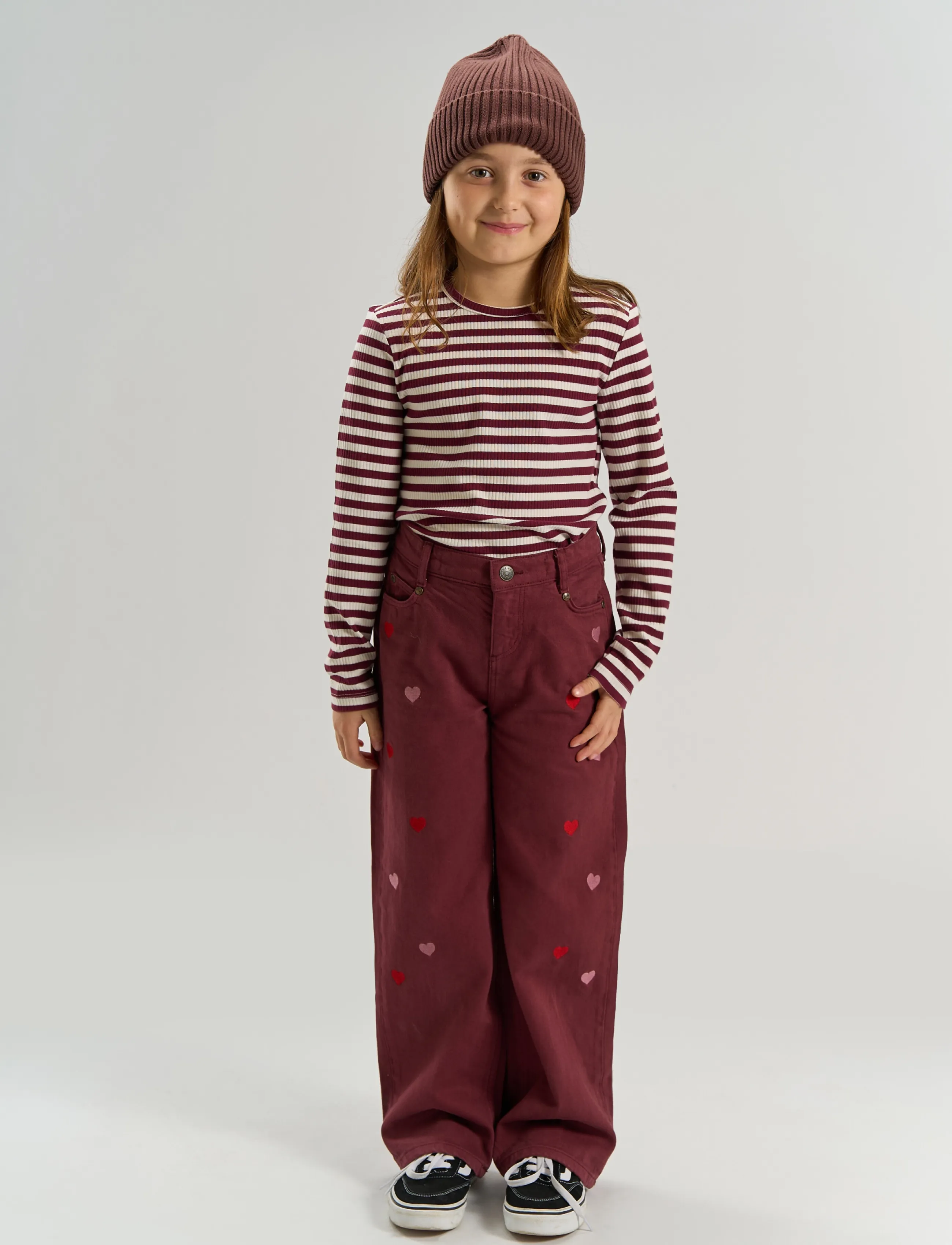 The New TNMoore L_S Rib Tee - Toppar & T-shirts - GARDENIA STRIPED / burgundy