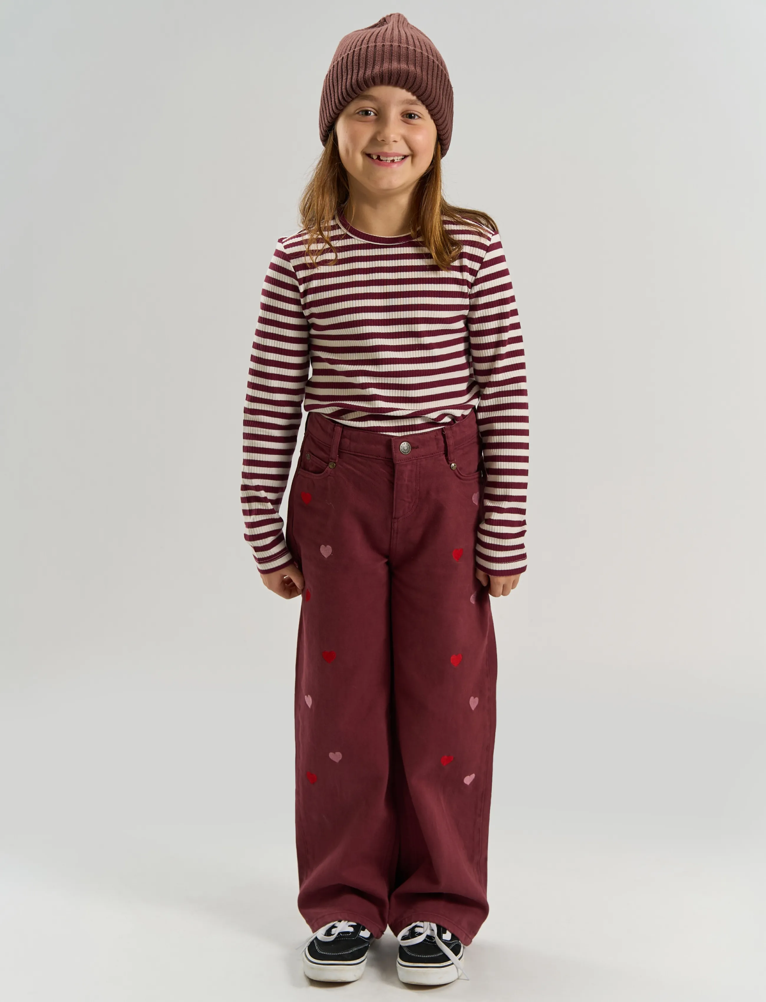 The New Tnvalentine Wide Fit Jeans, Børn, Hjertebroderede Wide Fit Jeans, Bordeaux, Str: 6