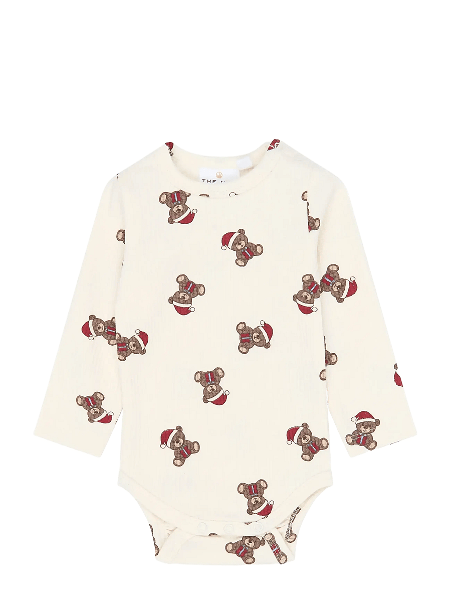 The New - TNSBHoliday Teddy L_S Rib Body - långärmade bodies - gardenia aop - 1