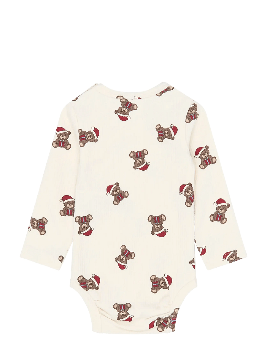 The New - TNSBHoliday Teddy L_S Rib Body - långärmade bodies - gardenia aop - 2