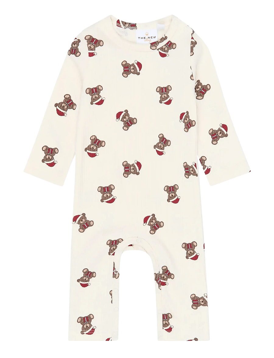 The New - TNSBHoliday Teddy L_S Rib Jumpsuit - kombinesoonid - gardenia aop - 0