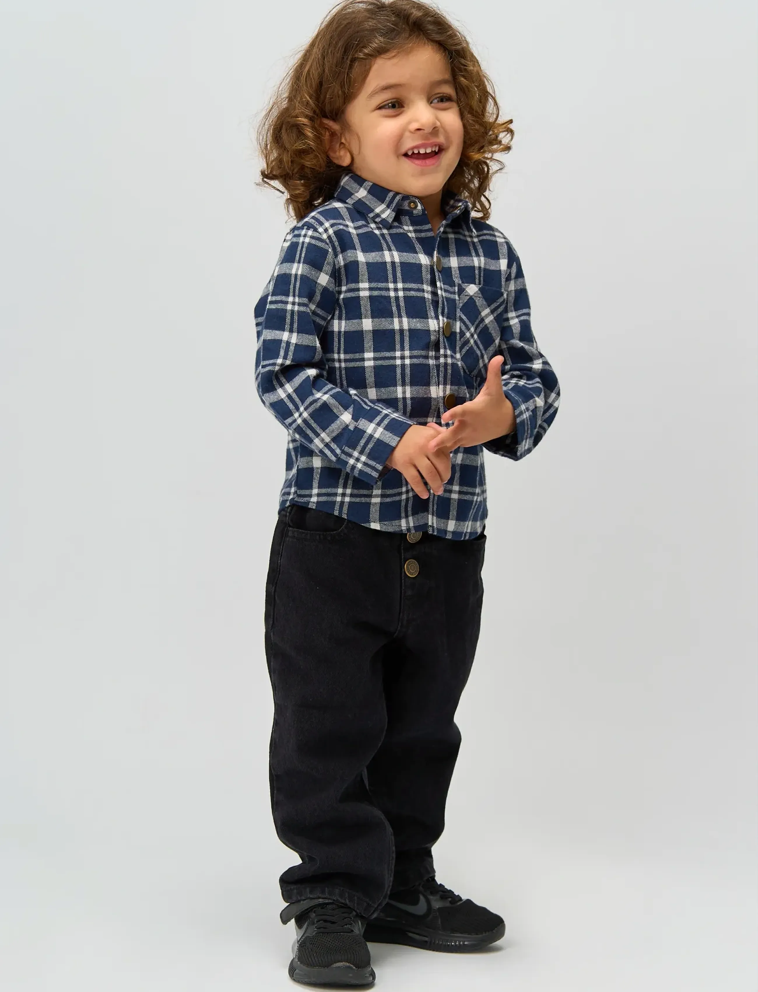 The New Tnstriggs L_S Flannel Shirt, Børn, Flannel Skjorte, Navy, Str: 110