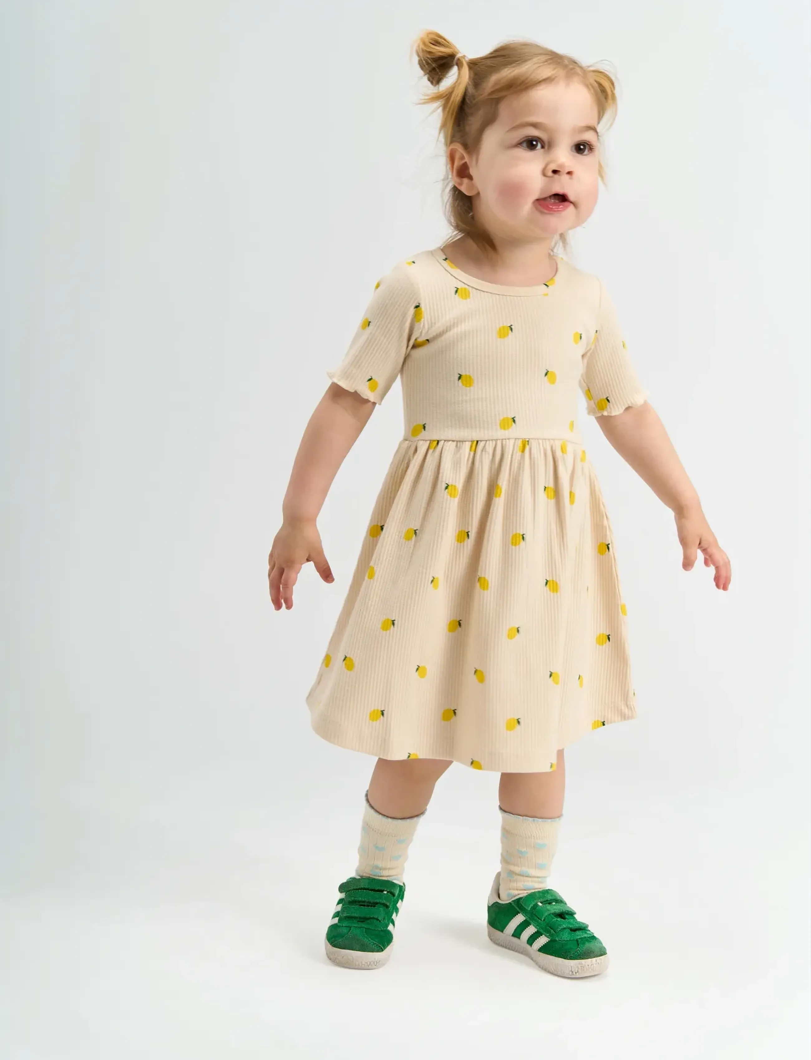 The New TNSTSmilla S_S Rib Dress - Dresses - GARDENIA AOP / yellow