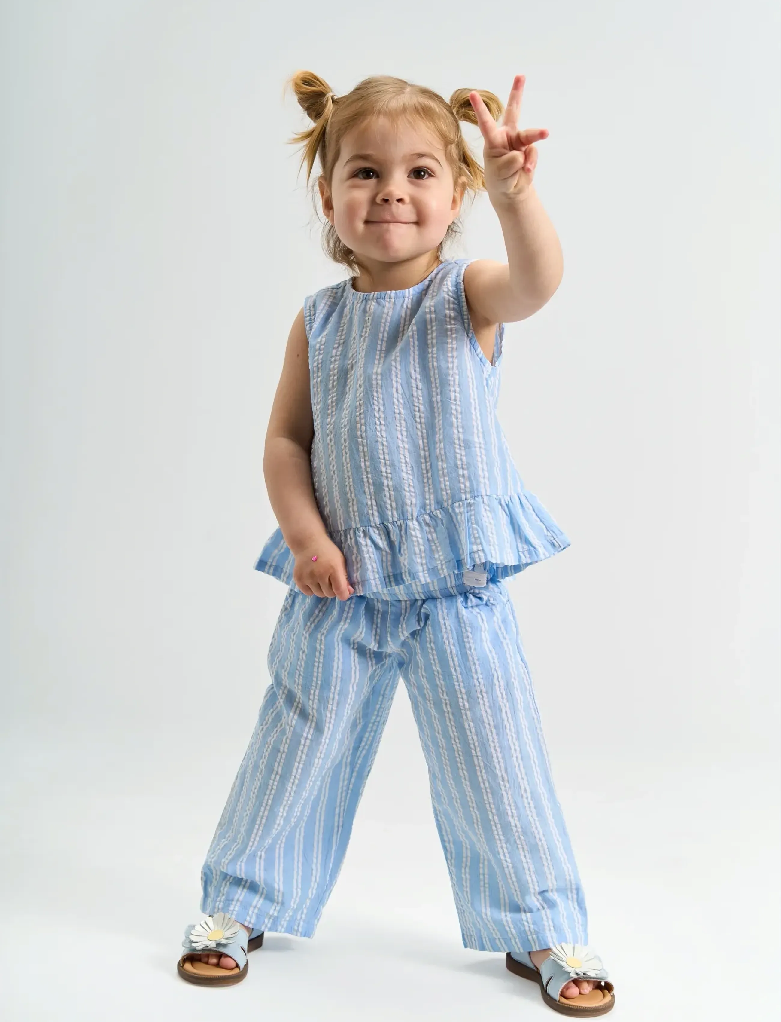 The New Tnstsiri Loose Pants, Børn, Stribede Løse Cropped Bukser, Blå, Str: 104