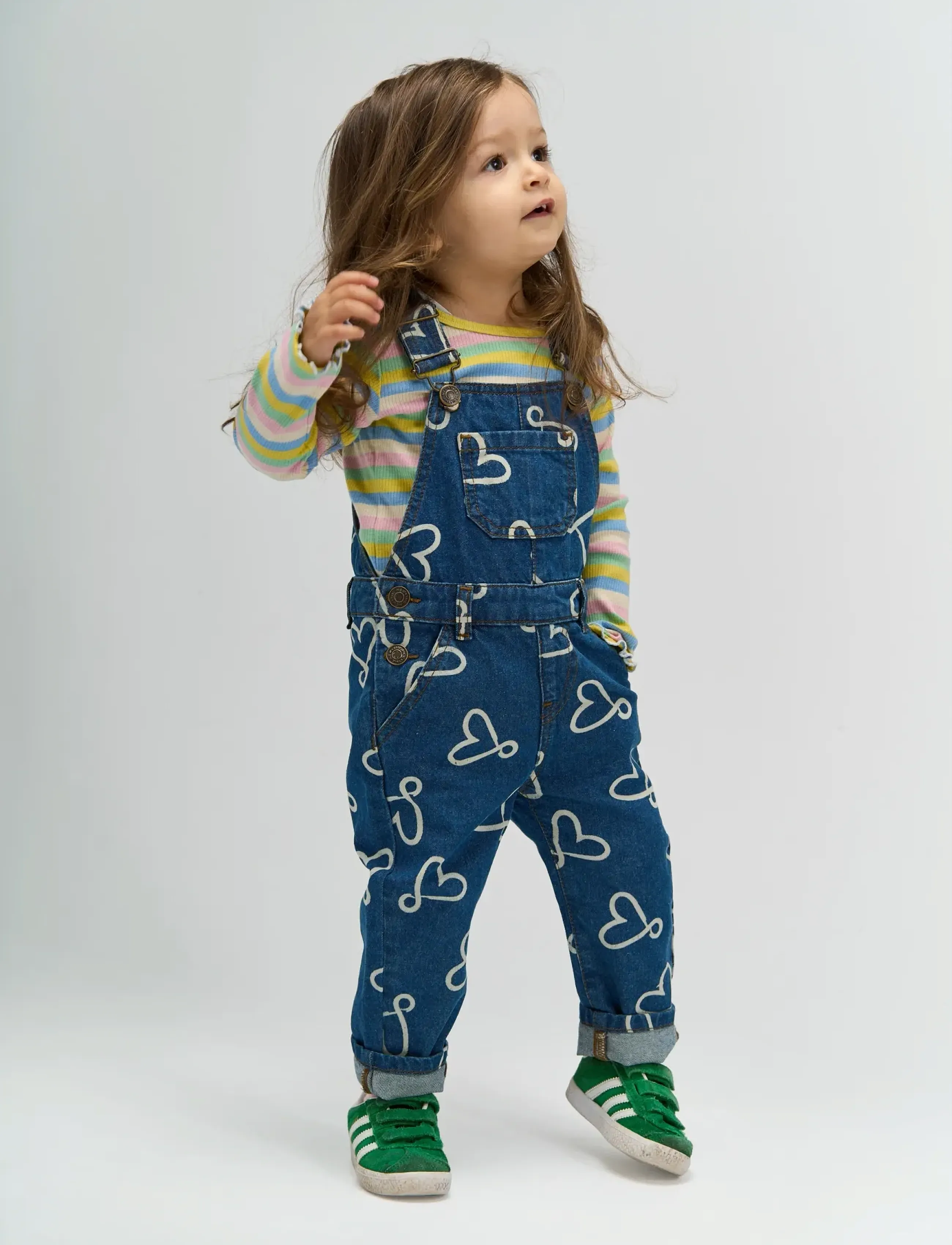 The New Tnstshea Denim Dungarees, Børn, Hjerteprint Overall, Blå, Str: 98