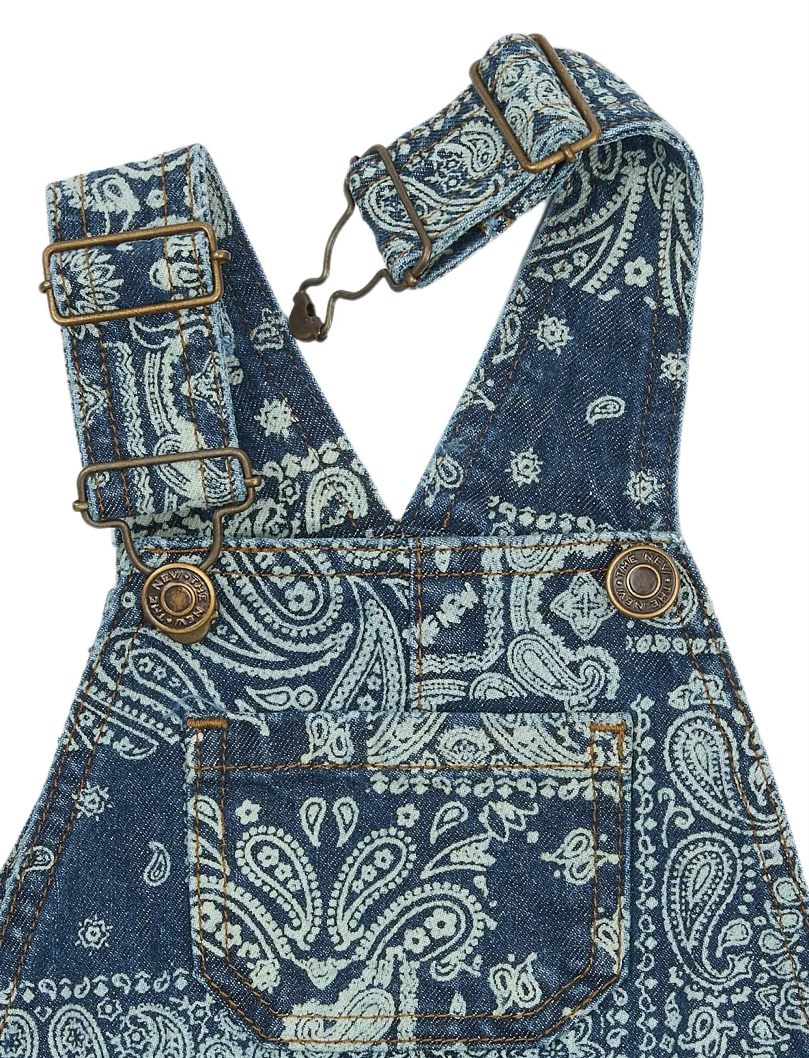 The New - TNSTStory Short Denim Dungarees - henkselihousut - medium blue denim aop - 2