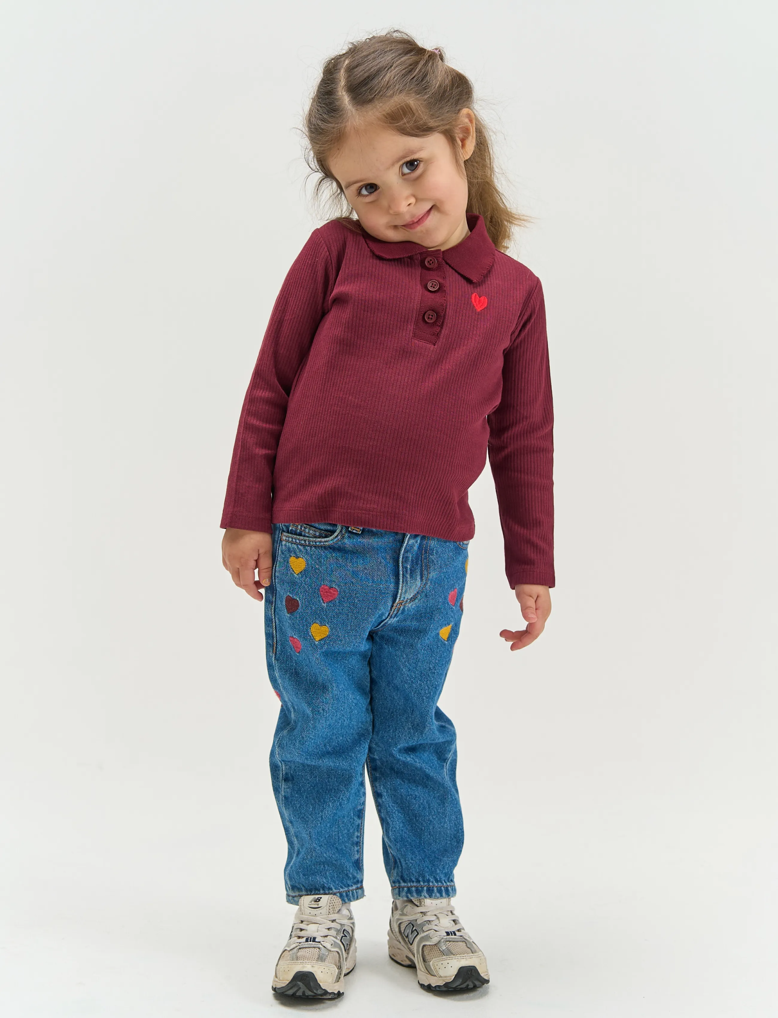The New Tnstvernina L_S Rib Polo, 110, Burgundy, Polo Skjorter > Langærmede Polo Shirts, Børn