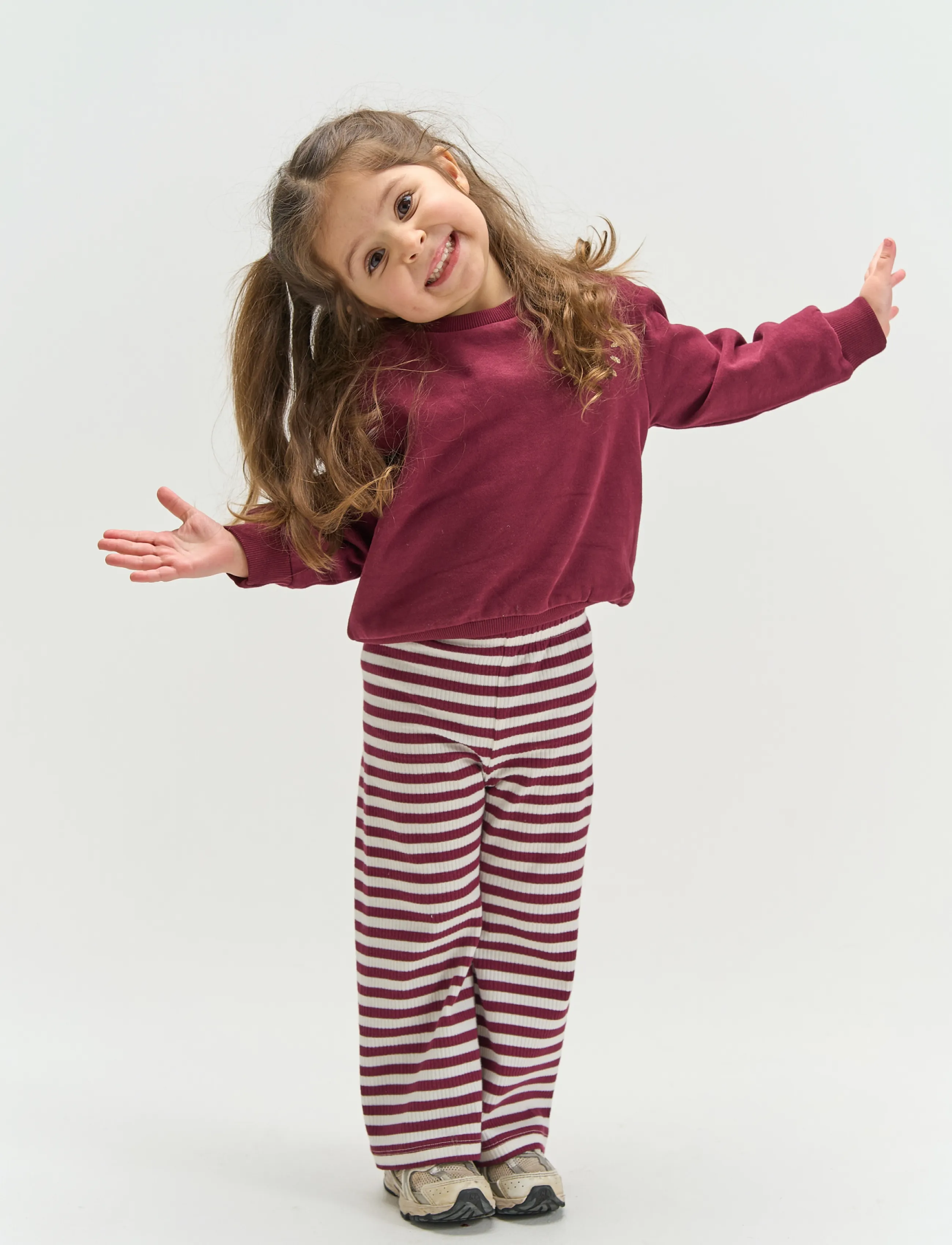 The New Tnstfro Wide Rib Pants, Børn, Stribede Ribbukser, Bordeaux, Str: 98