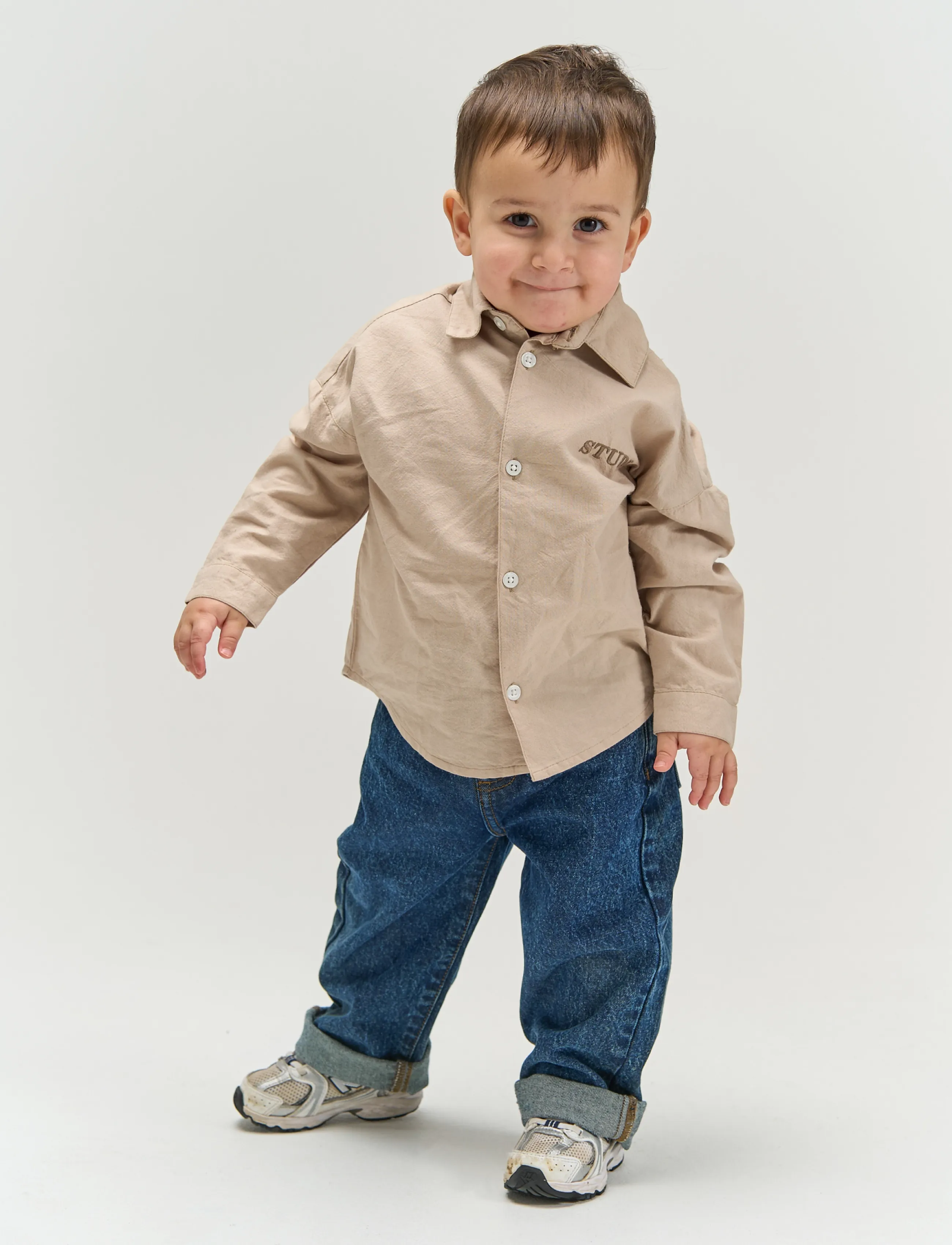 The New Tnstvallen Os L_S Shirt, 104, Shirts, Beige - Long-sleeved Kinder