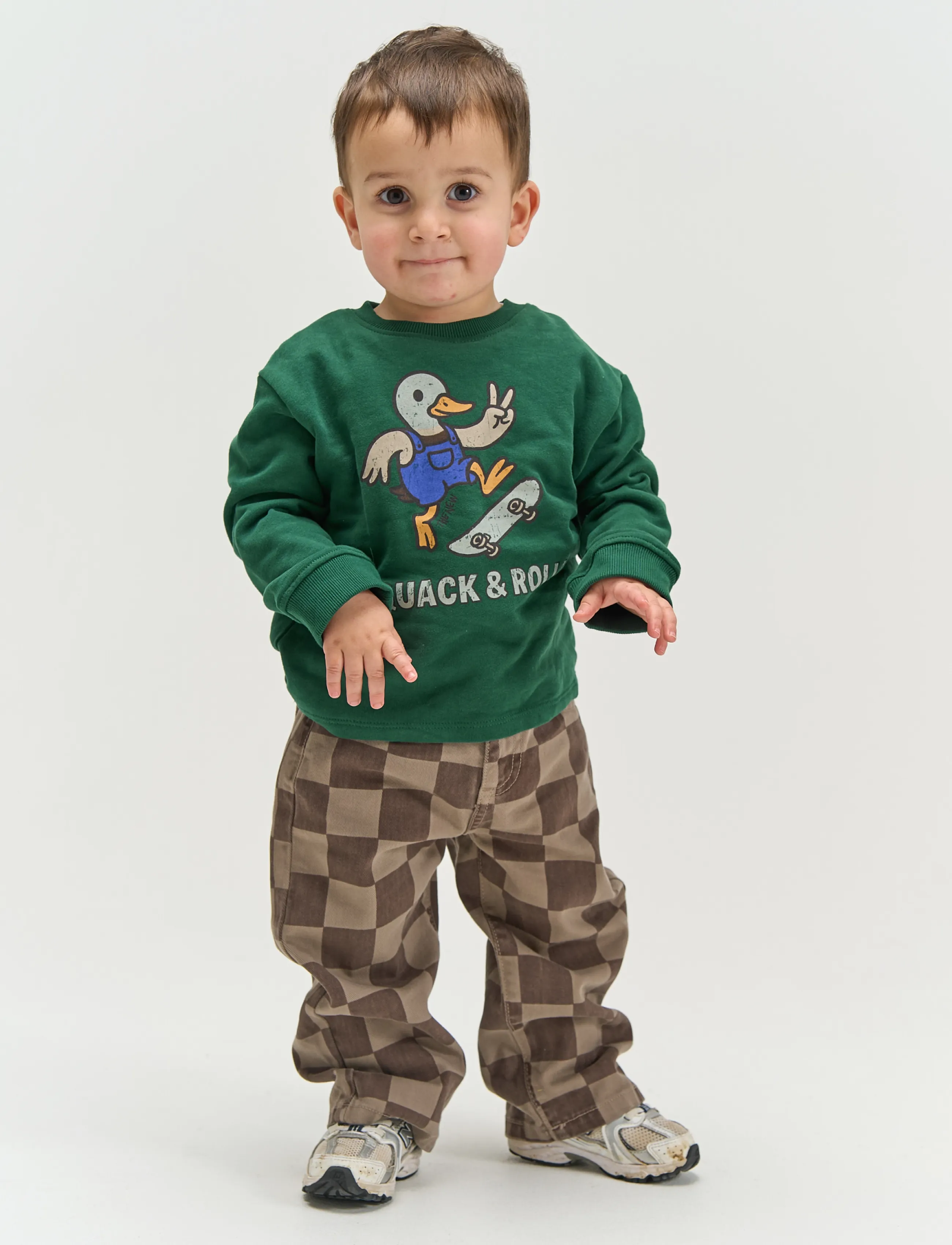 The New Tnstvondell Baggy Fit Jeans, Børn, Ternede Baggy Jeans, Brun, Str: 92
