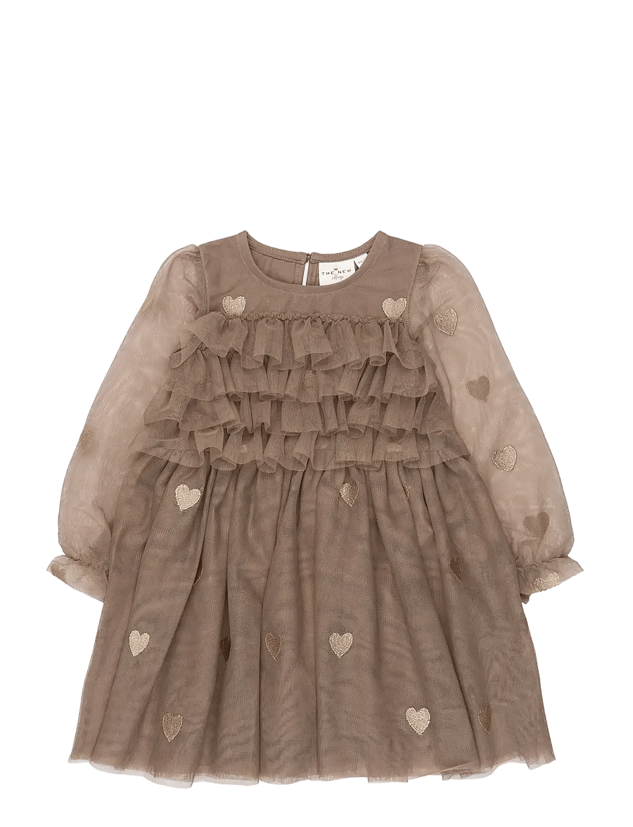 The New - TNSTYna L_S Mesh Dress - taupe gray emb tn - 0