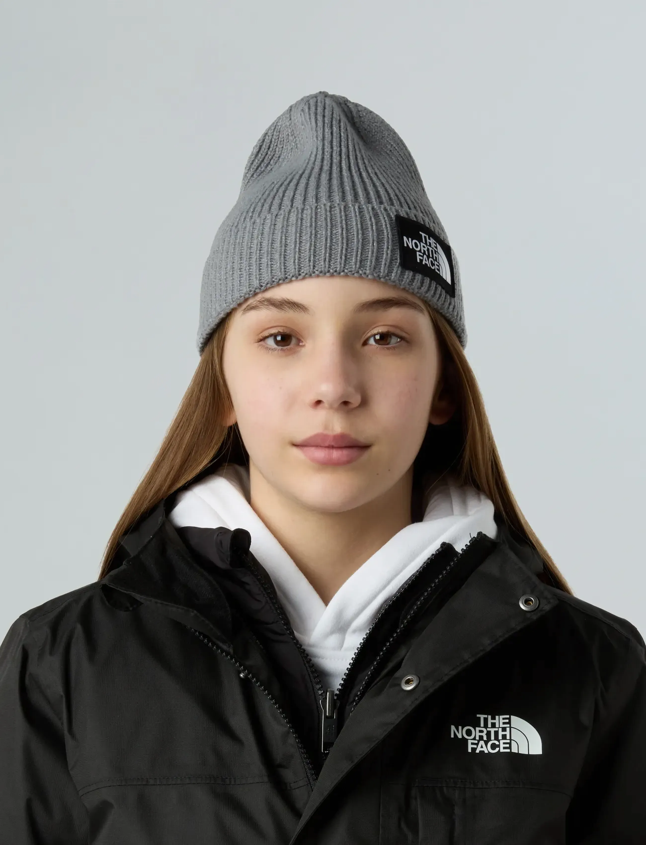 The North Face - KIDS TNF LOGO BOX CUFFED BEANIE - beanies - tnf medium grey heather - 3