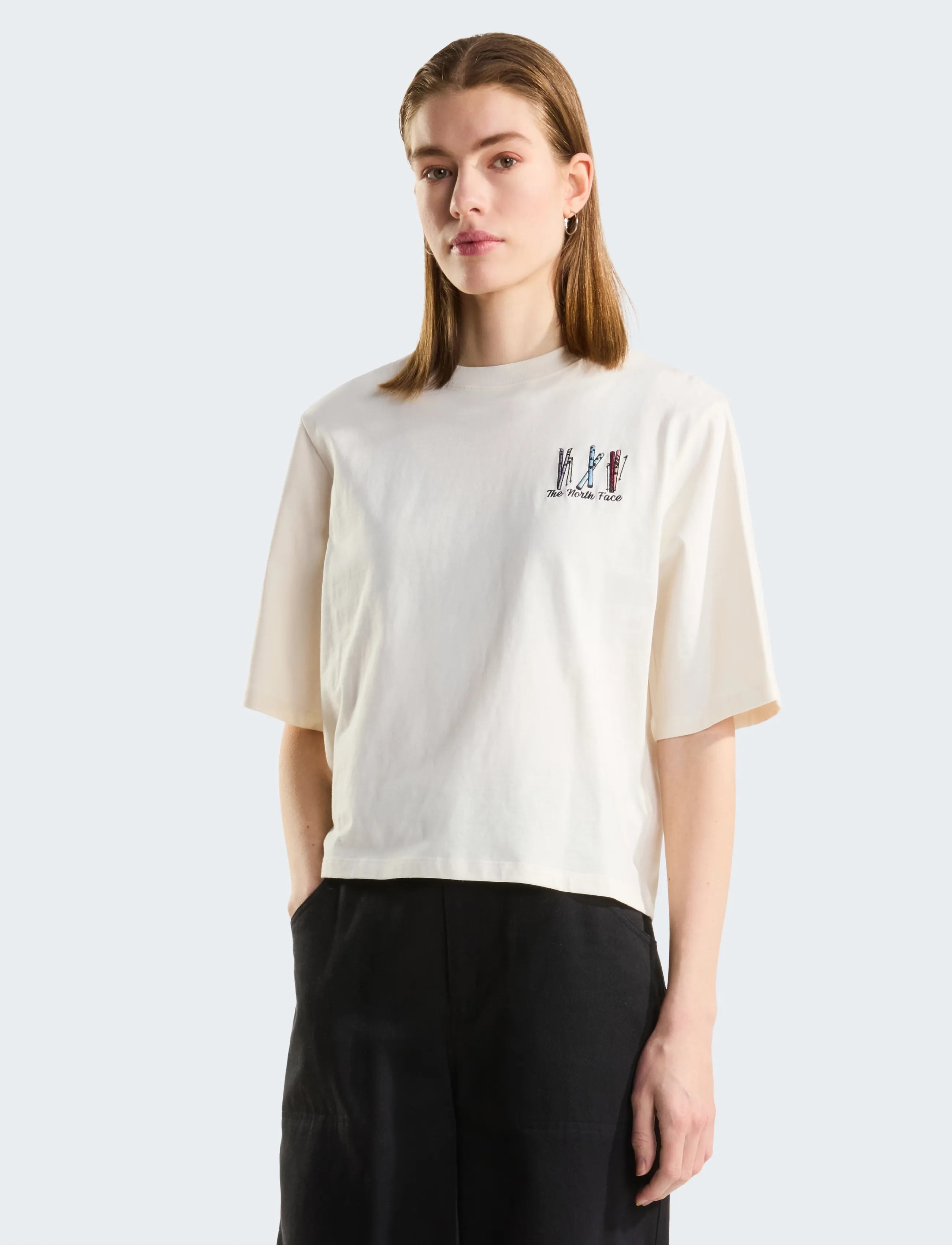 The North Face W SKI EMBRO BOXY SS TEE-GRAPHIC - T-särgid - WHITE DUNE / cream