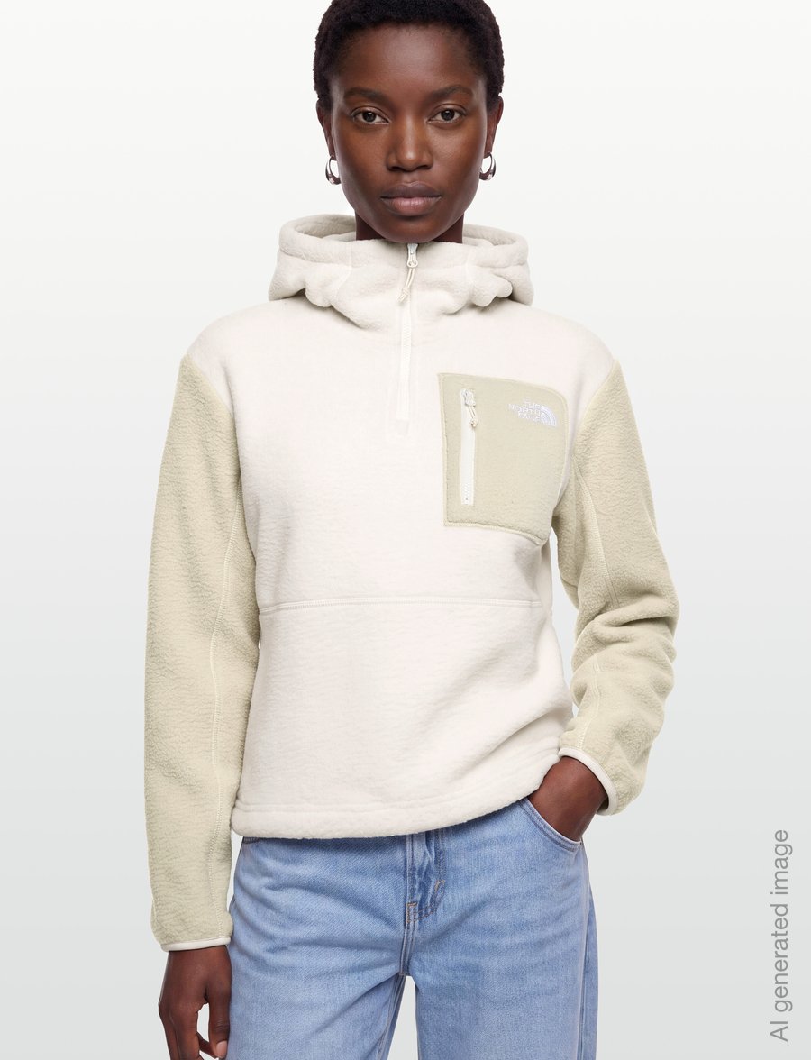 The North Face - W YUMIORI 1/4 ZIP HOOD NOVELTY - sweatshirts - white dune/desert stone - 3