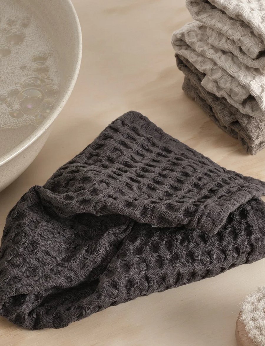 The Organic Company - Big Waffle Wash Cloth (pack of 3 pcs) - essuie-mains & serviettes de bain - 110 dark grey - 0