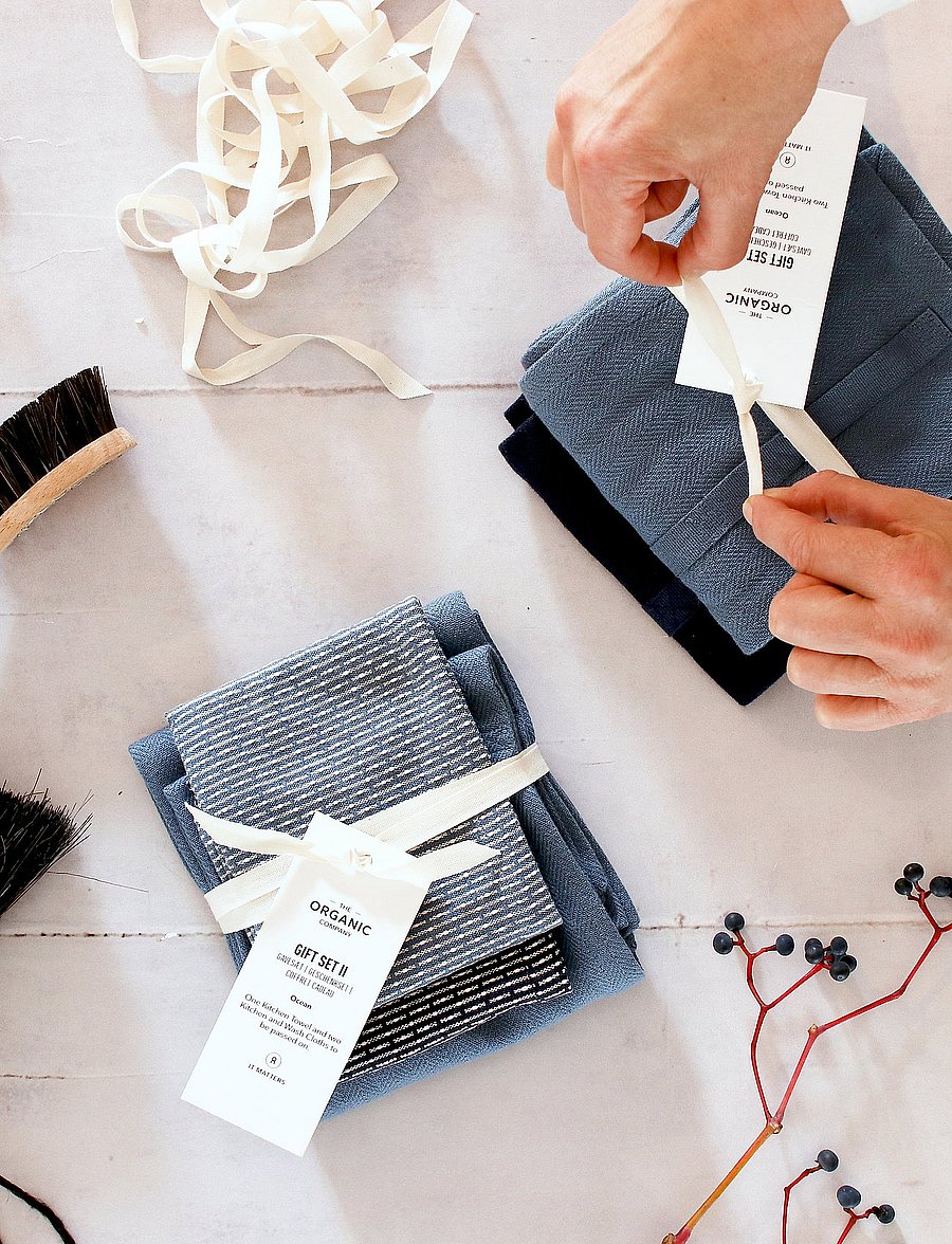 The Organic Company - Gift set II (2 kitchen cloths and 1 kitchen towel) - karklude & opvaskebørster - 973 ocean selection - 2