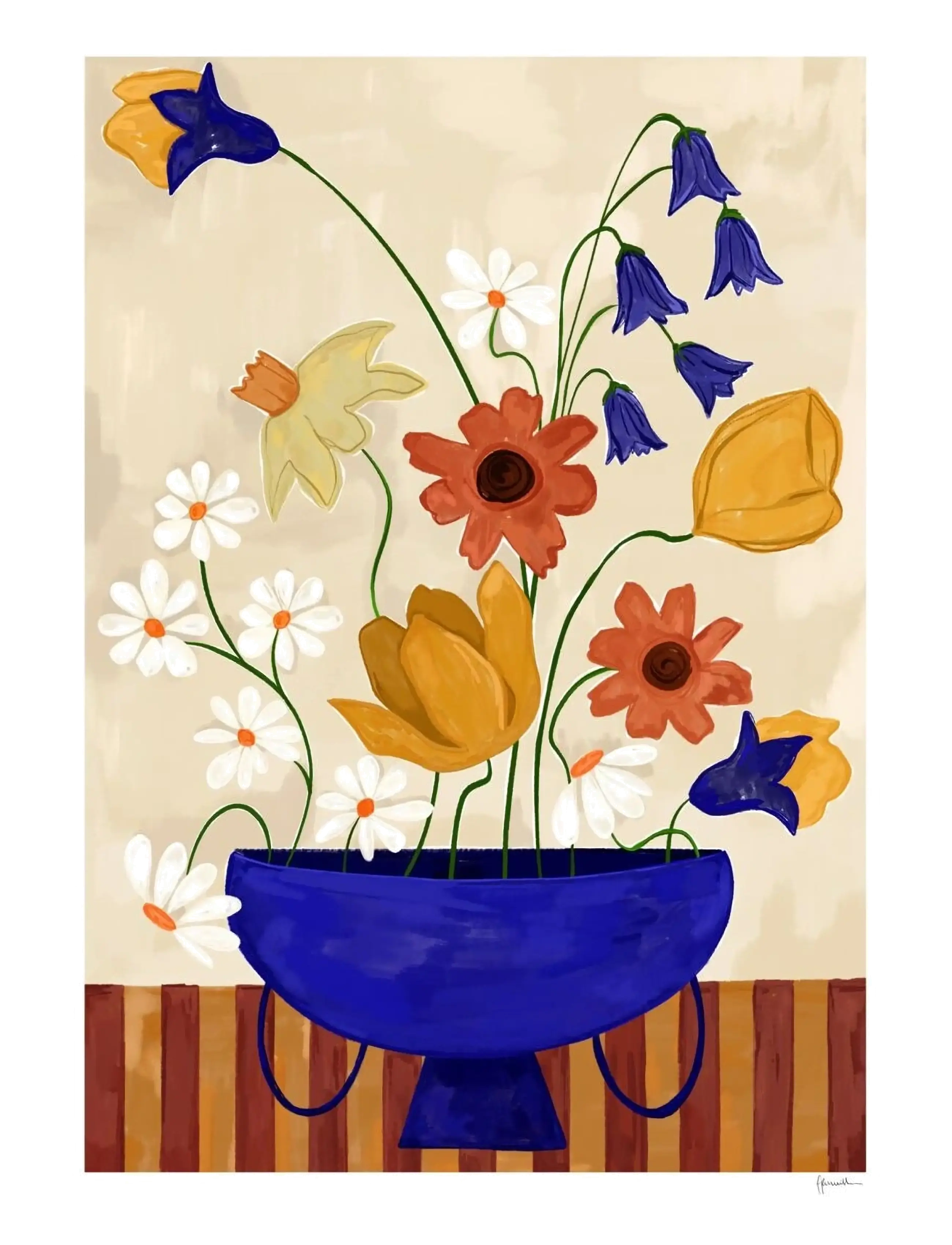 The Poster Club X Frankie Penwill Colourful Bunch In Blue Vase, Botanical, Multi/mønstret, Str: 50X 70CM