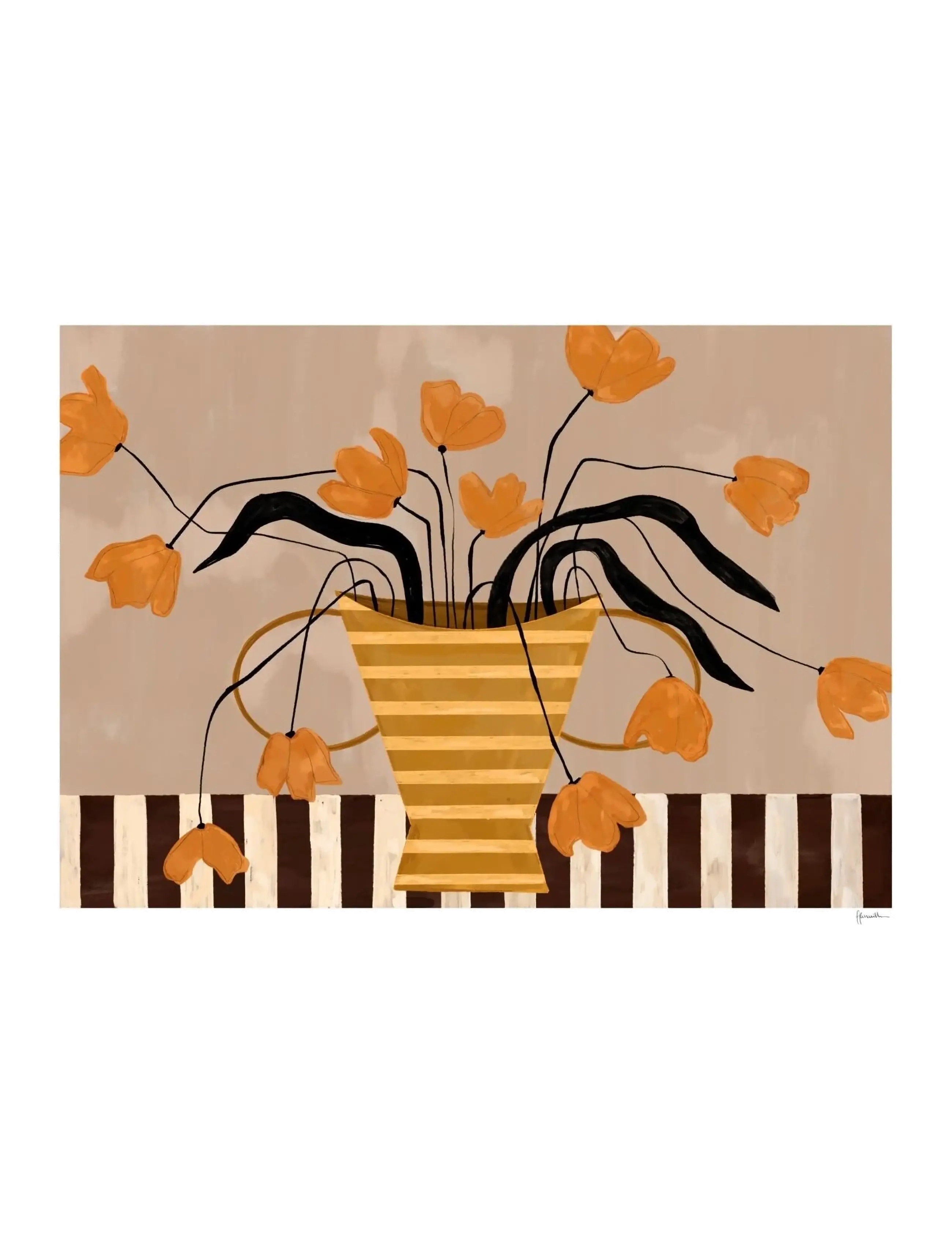 The Poster Club X Frankie Penwill Flowers In Yellow Striped Vase, Botanical, Multi/mønstret, Str: 30X 40CM