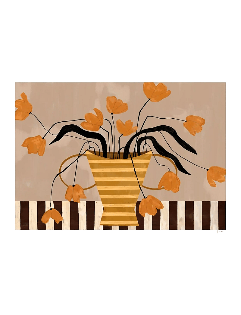 The Poster Club - The Poster Club x Frankie Penwill - Flowers in Yellow Striped Vase - botanik - multi - 1