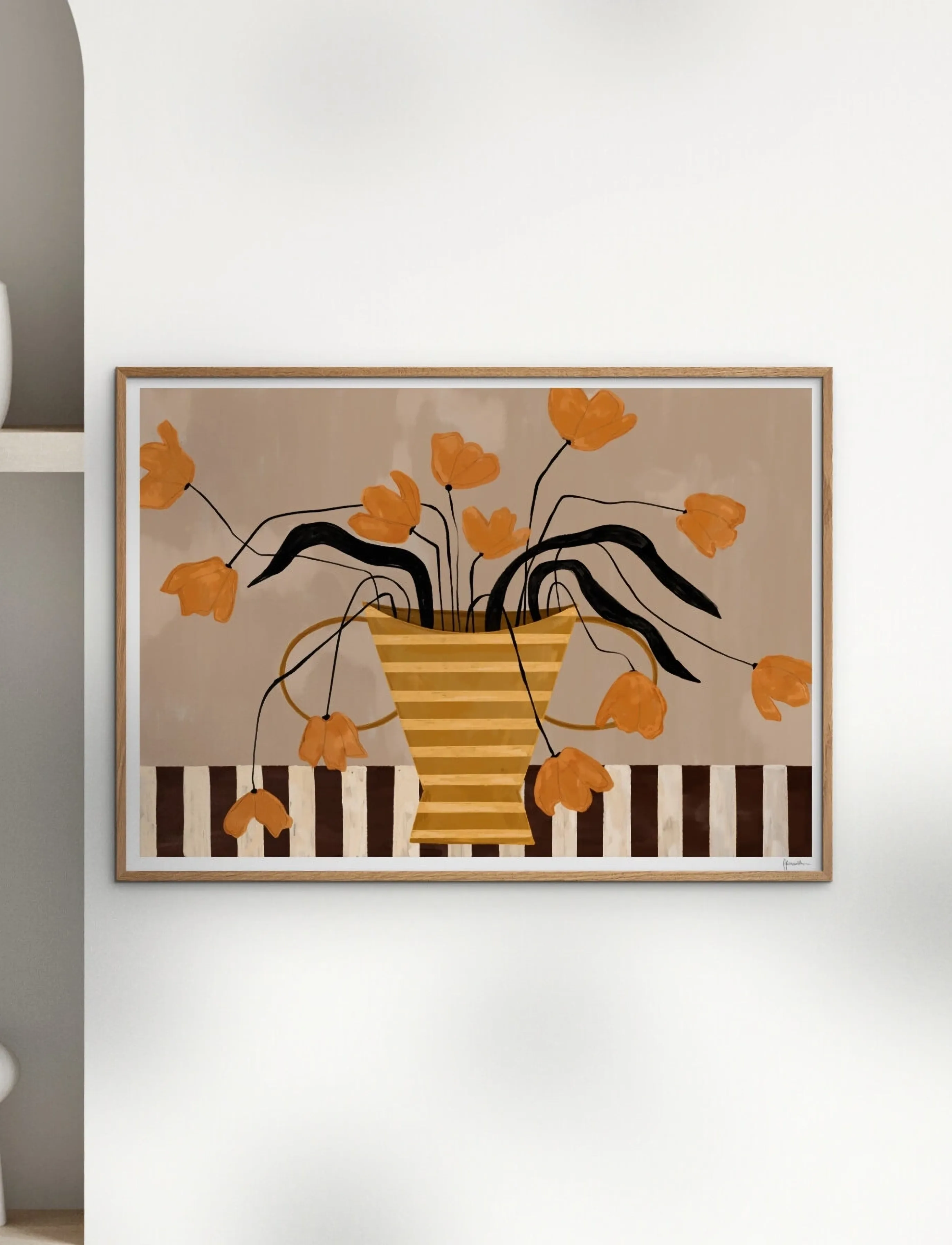 The Poster Club X Frankie Penwill Flowers In Yellow Striped Vase, 30X 40 cm, Posters, Mehrfarbig/gemustert - Botanical, Homeware