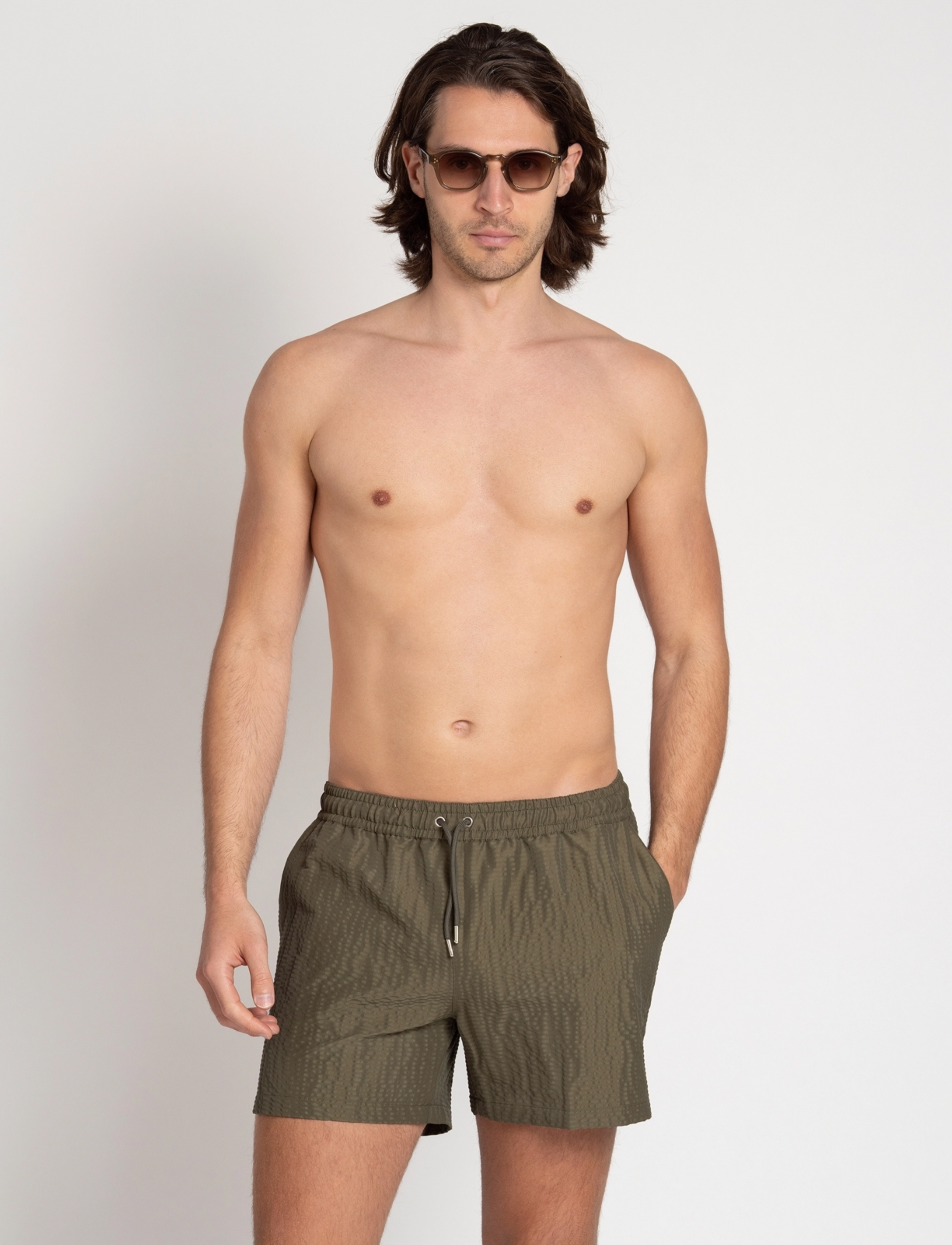 The Resort Co. - Classic Swim Shorts Olive Seersucker - olive - 3