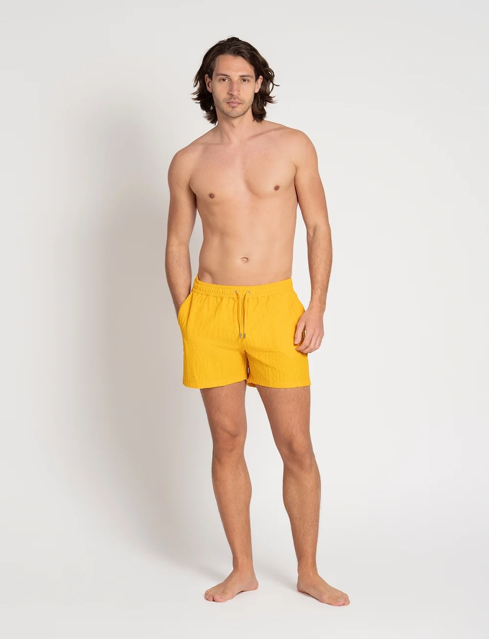 The Resort Co. - Classic Swim Shorts Yellow Seersucker - zwembroeken - yellow - 0