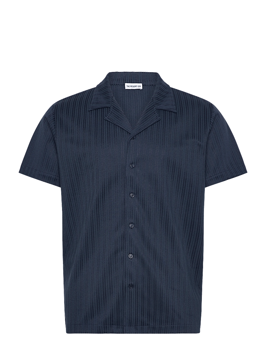 The Resort Co. - Jacquard Resort Shirt Navy - kurzarmhemden - navy - 0