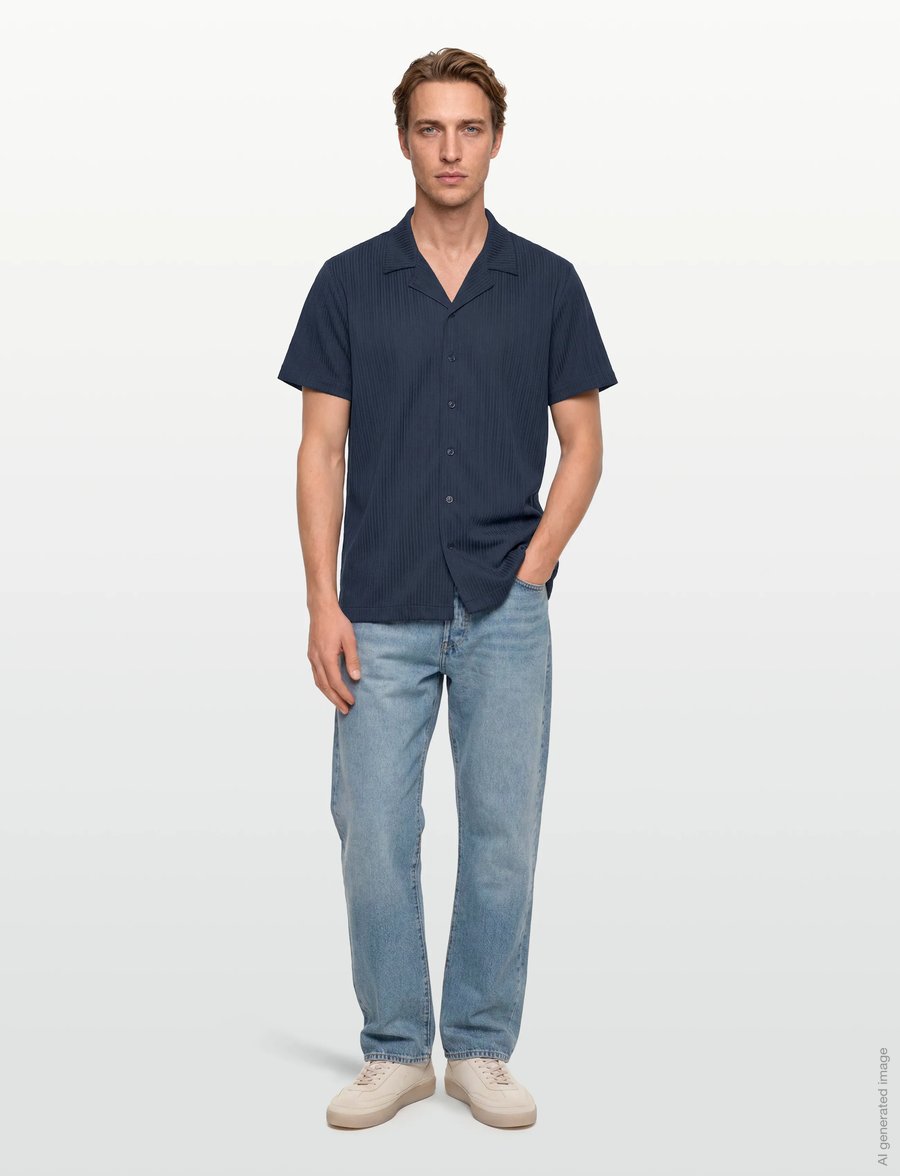 The Resort Co. - Jacquard Resort Shirt Navy - krótki rękaw - navy - 0