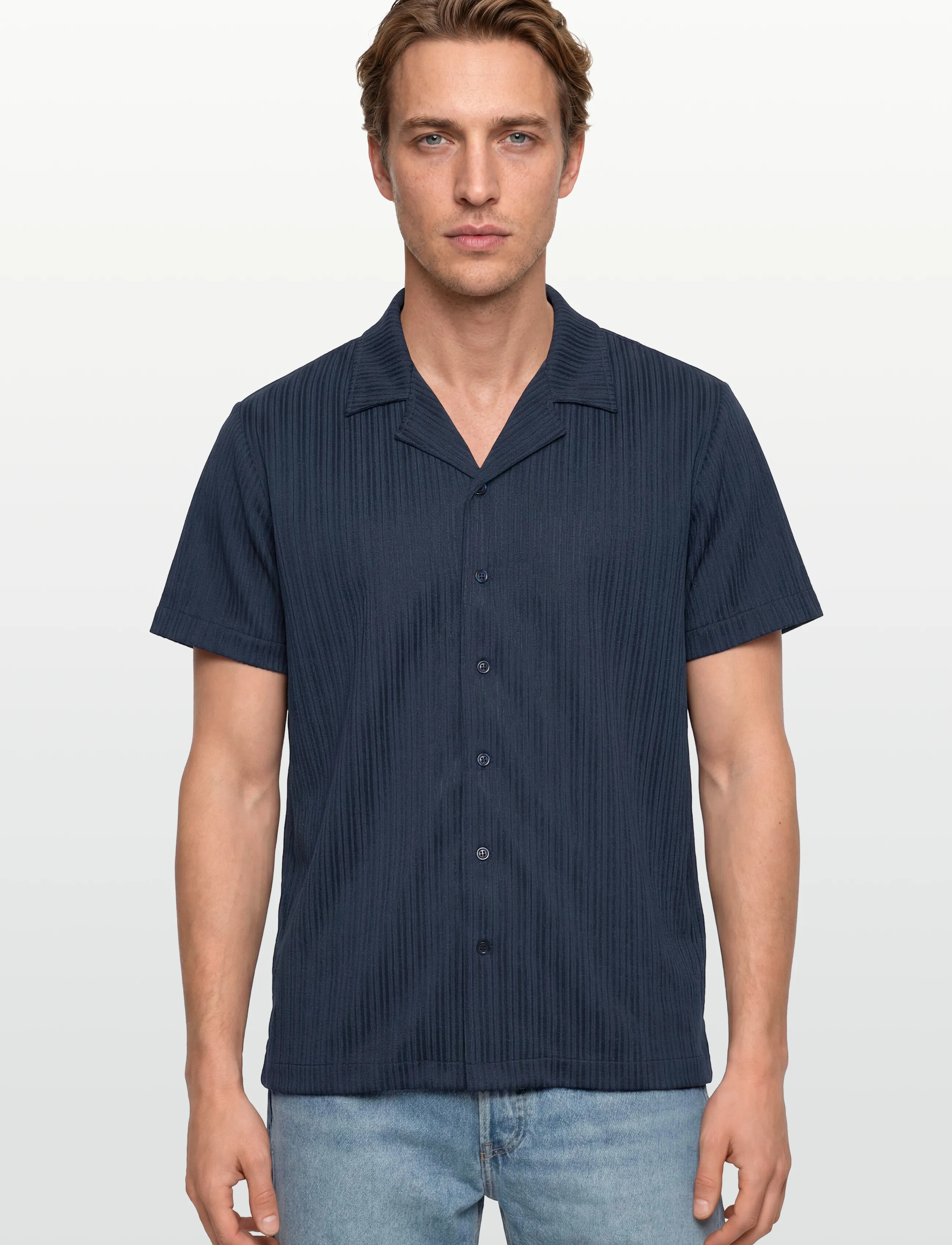The Resort Co. - Jacquard Resort Shirt Navy - krótki rękaw - navy - 3
