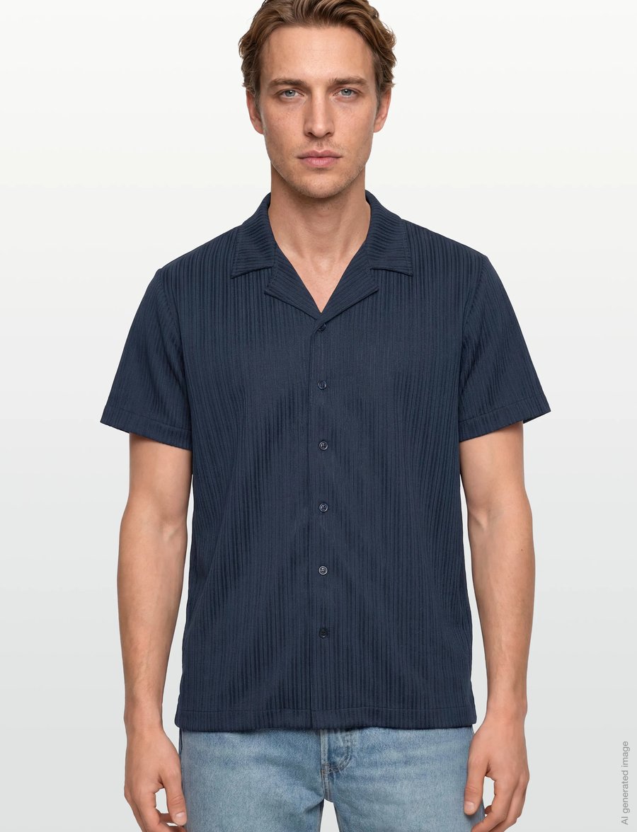 The Resort Co. - Jacquard Resort Shirt Navy - krótki rękaw - navy - 3