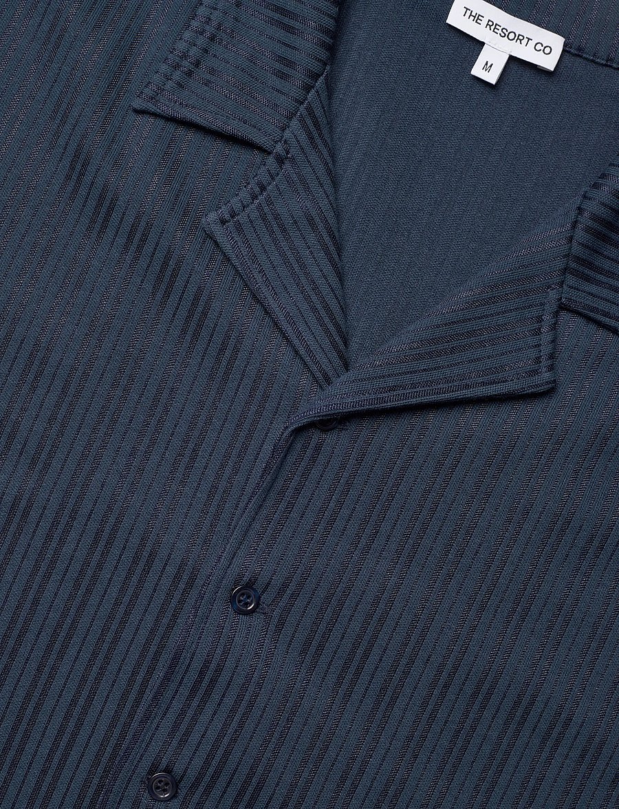 The Resort Co. - Jacquard Resort Shirt Navy - kurzarmhemden - navy - 3