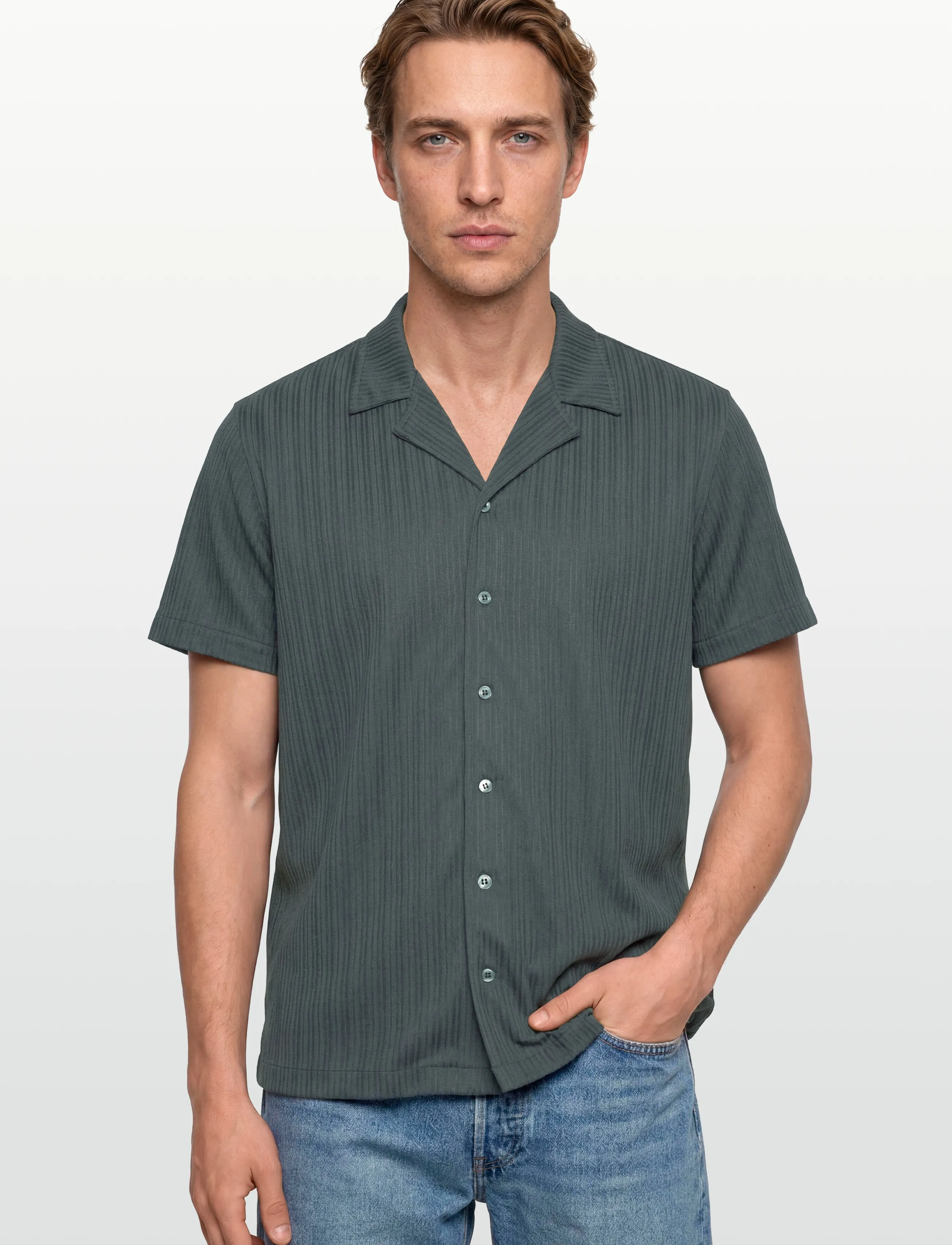 The Resort Co. - Jacquard Resort Shirt Juniper Green - kurzarmhemden - juniper green - 3