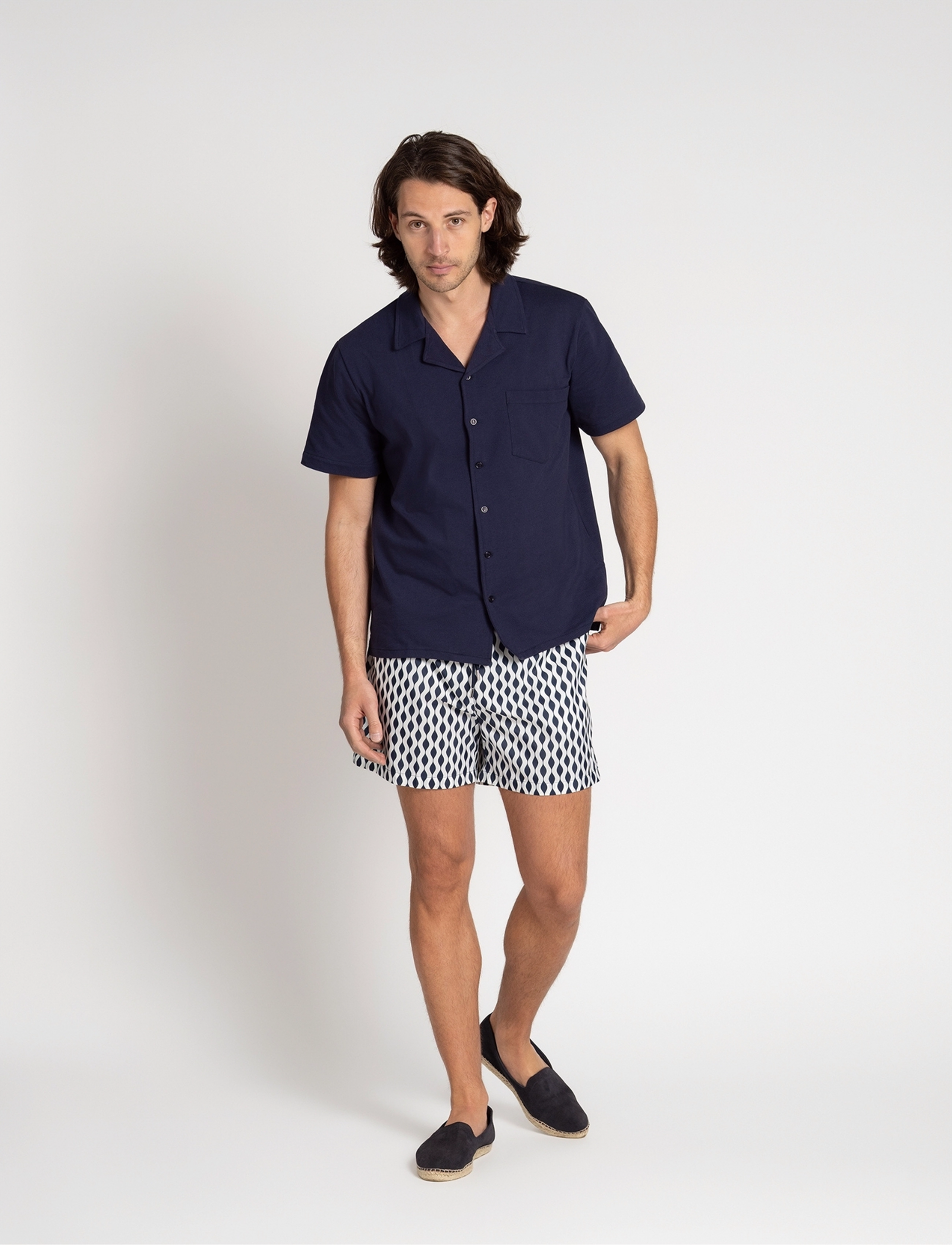 The Resort Co. Piqué Shirt Navy, M, Shirts, Marineblau - Short-sleeved Männerswear