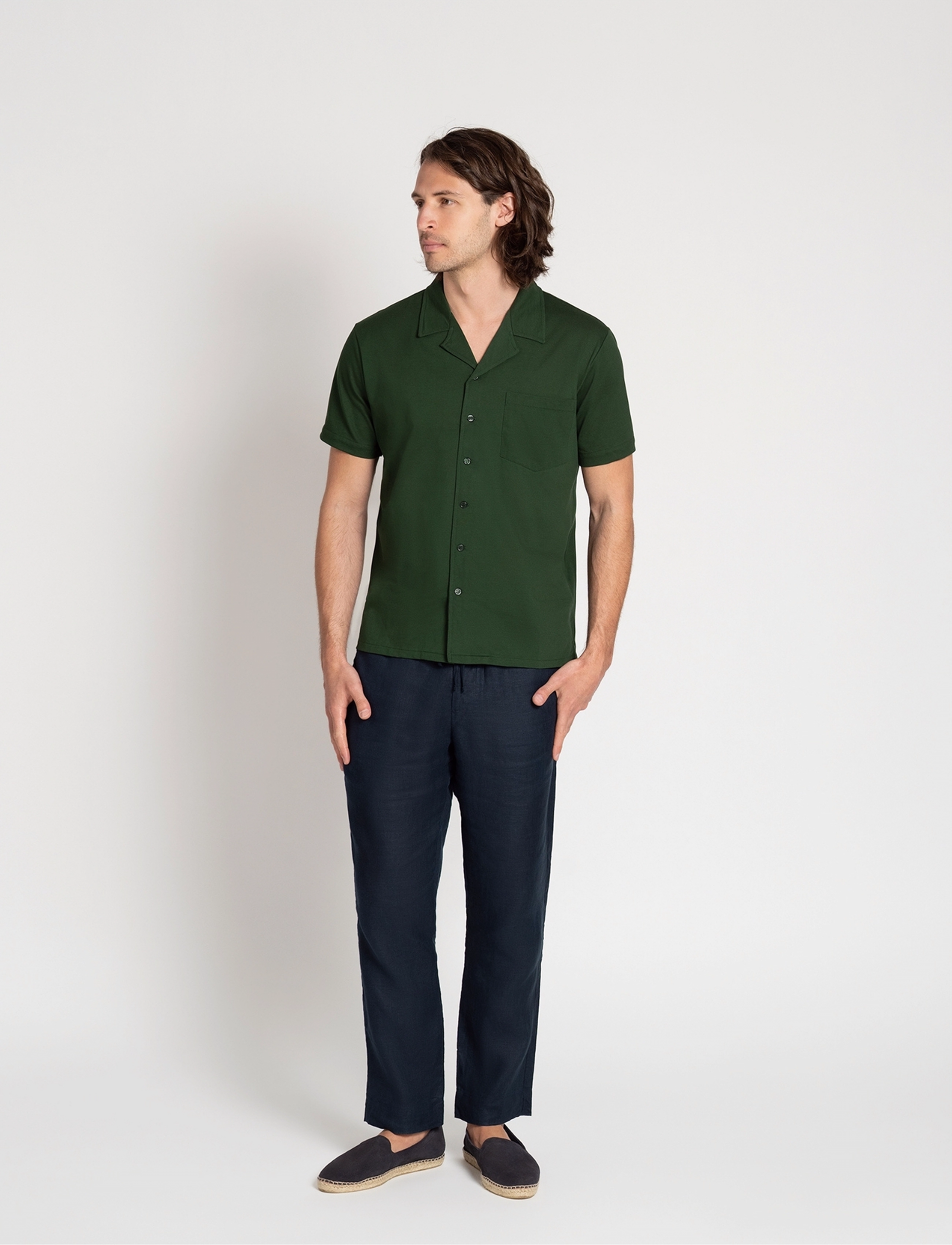The Resort Co. Piqué Resort Shirt Deep Green, S, Green, Skjorter > Kortærmede Shirts, Herre